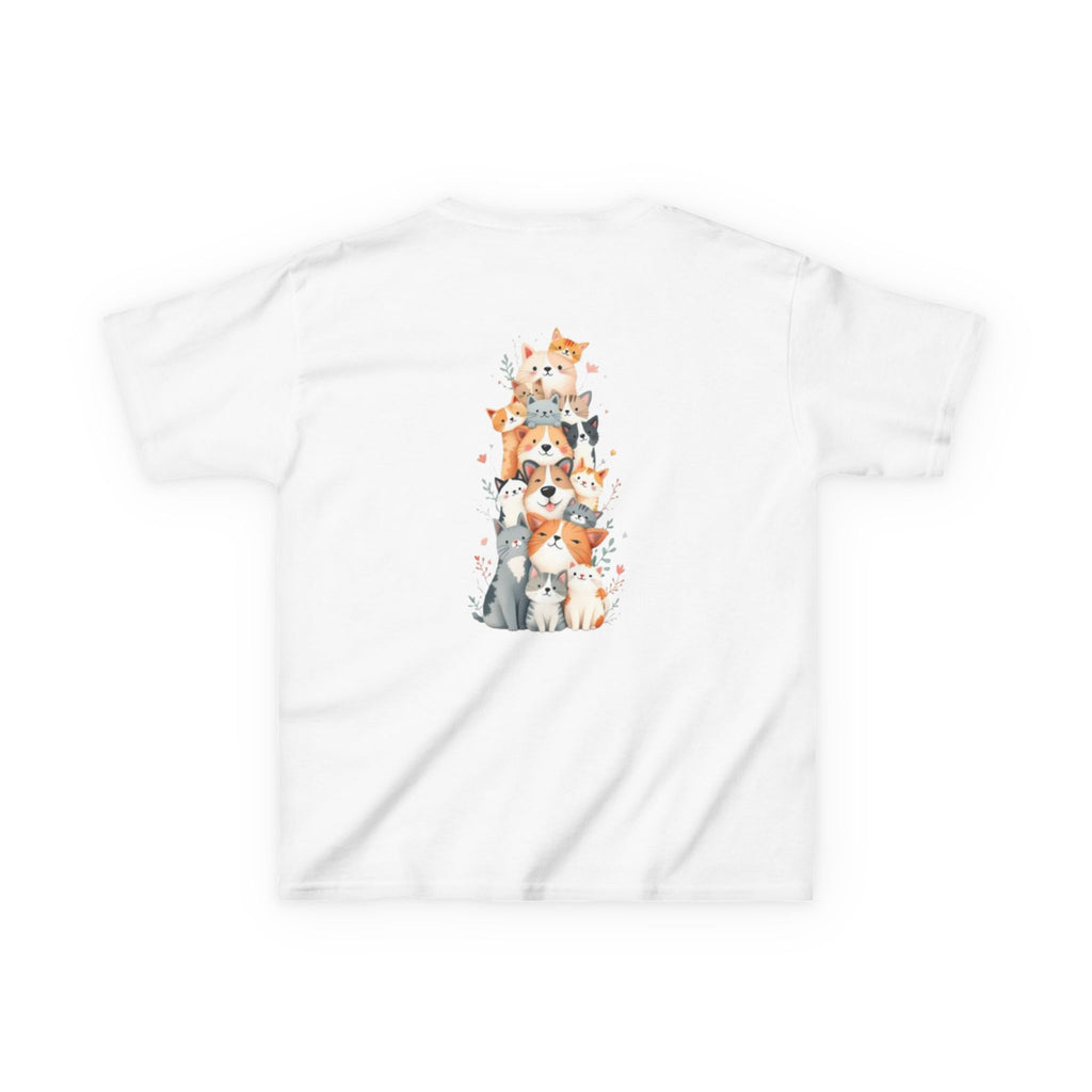 Kids Bulldog & Cute Cats Graphic Tee — Playful Puppy and Cat Stack Kids T-Shirt