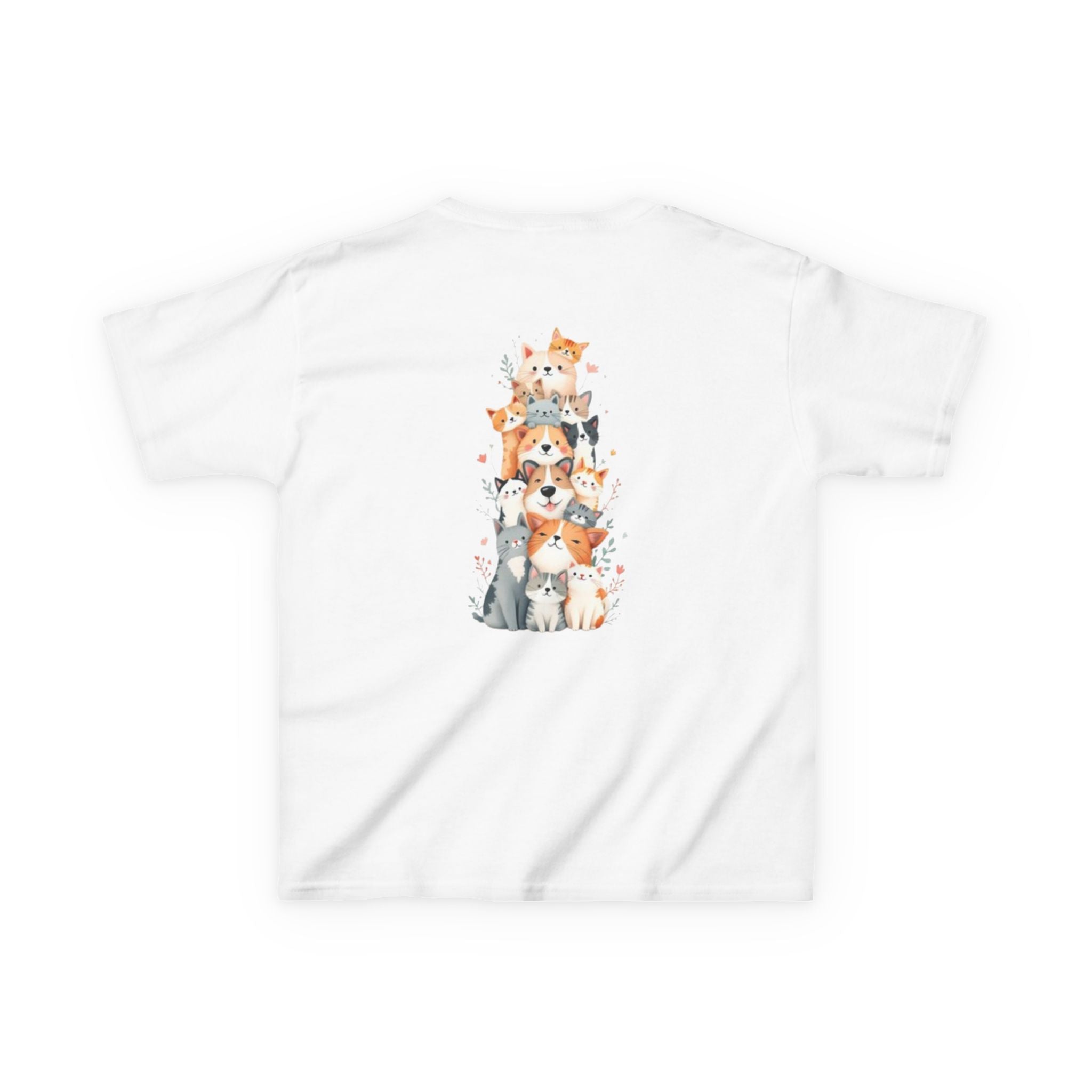 Kids Bulldog & Cute Cats Graphic Tee — Playful Puppy and Cat Stack Kids T-Shirt