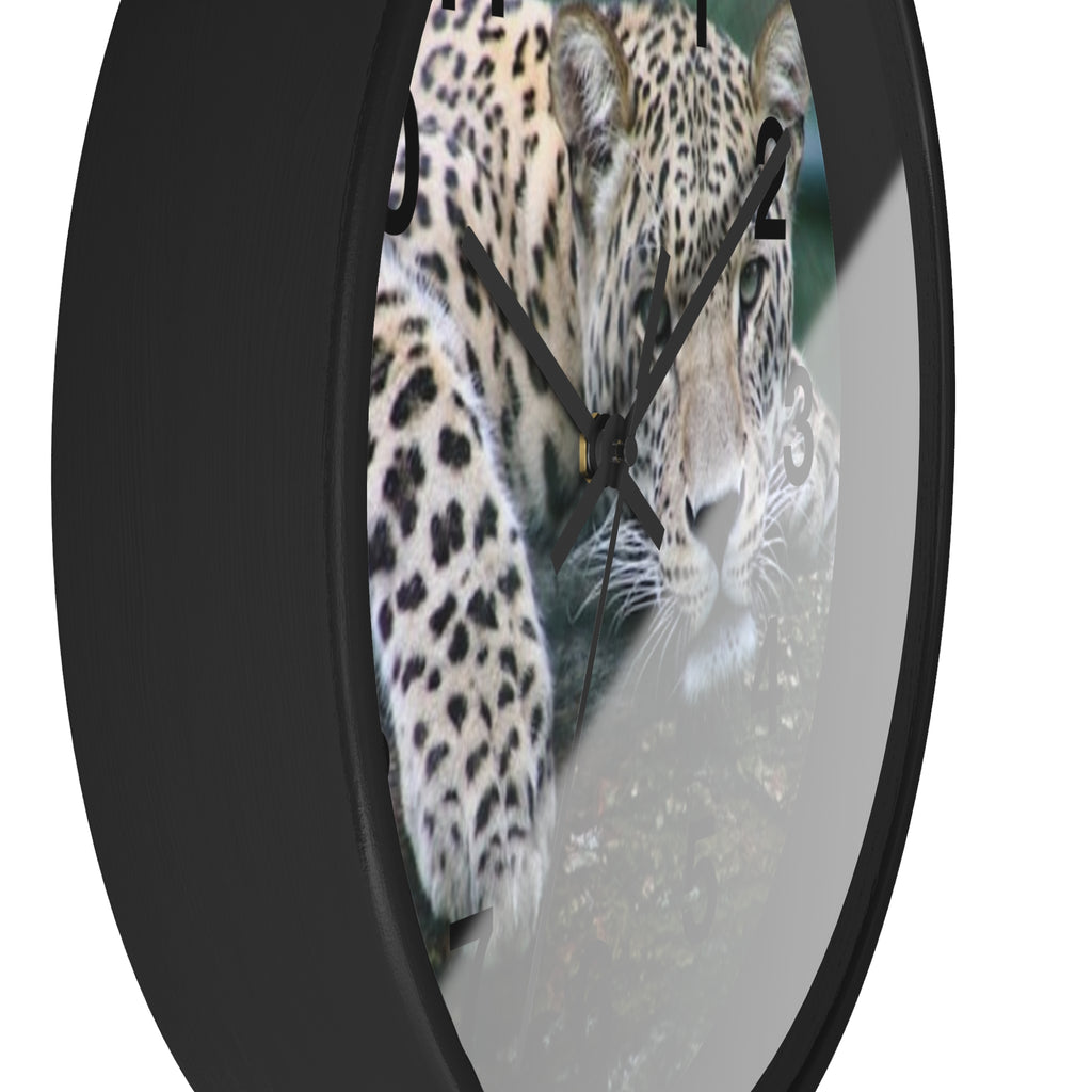 Leopard Wall Clock — Relaxed Wild Cat Photo Clock for Safari-Lodge Decor