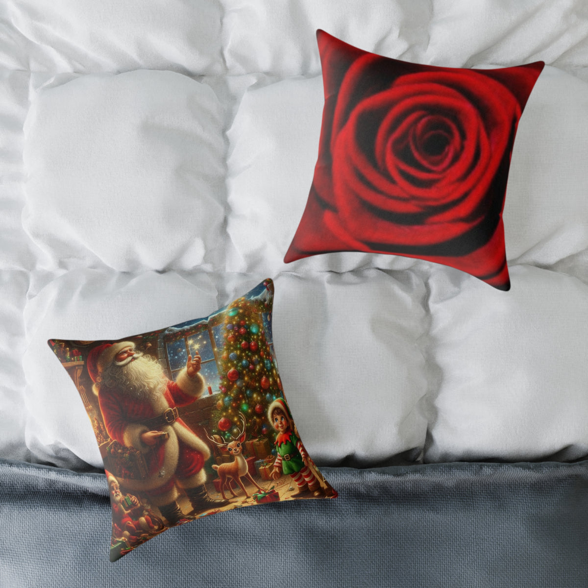 Christmas Santa Scene Square Pillow — Festive Holiday Throw Cushion