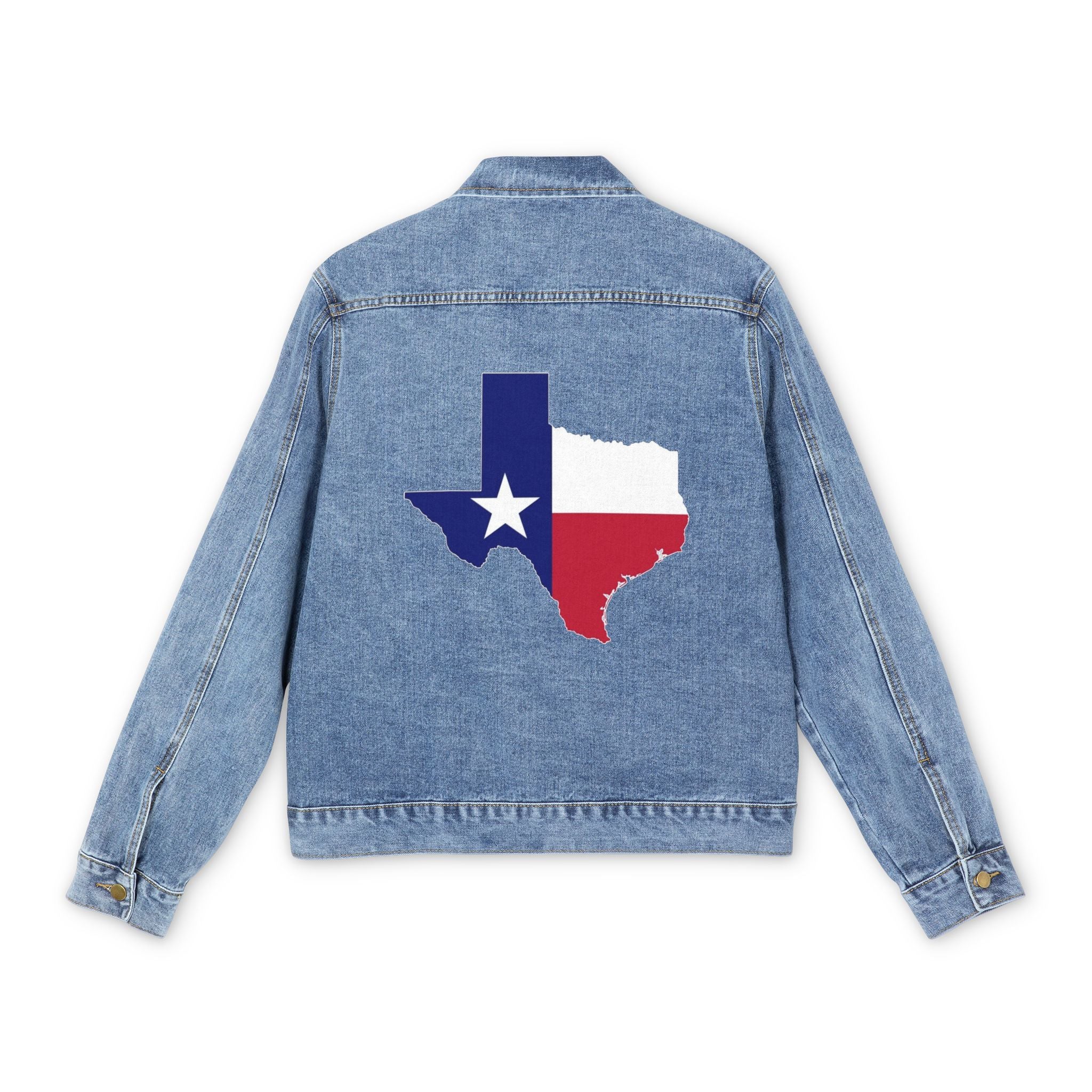 Texas Flag Denim Jacket — Men’s Classic Jean Jacket with Texas State Map Design