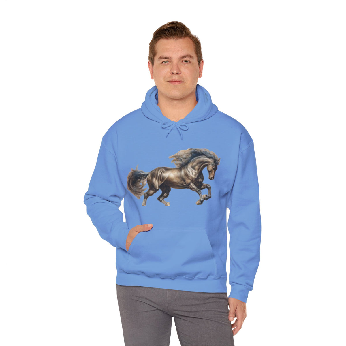 Galloping Stallion Hoodie – Realistic Bronze Horse Print