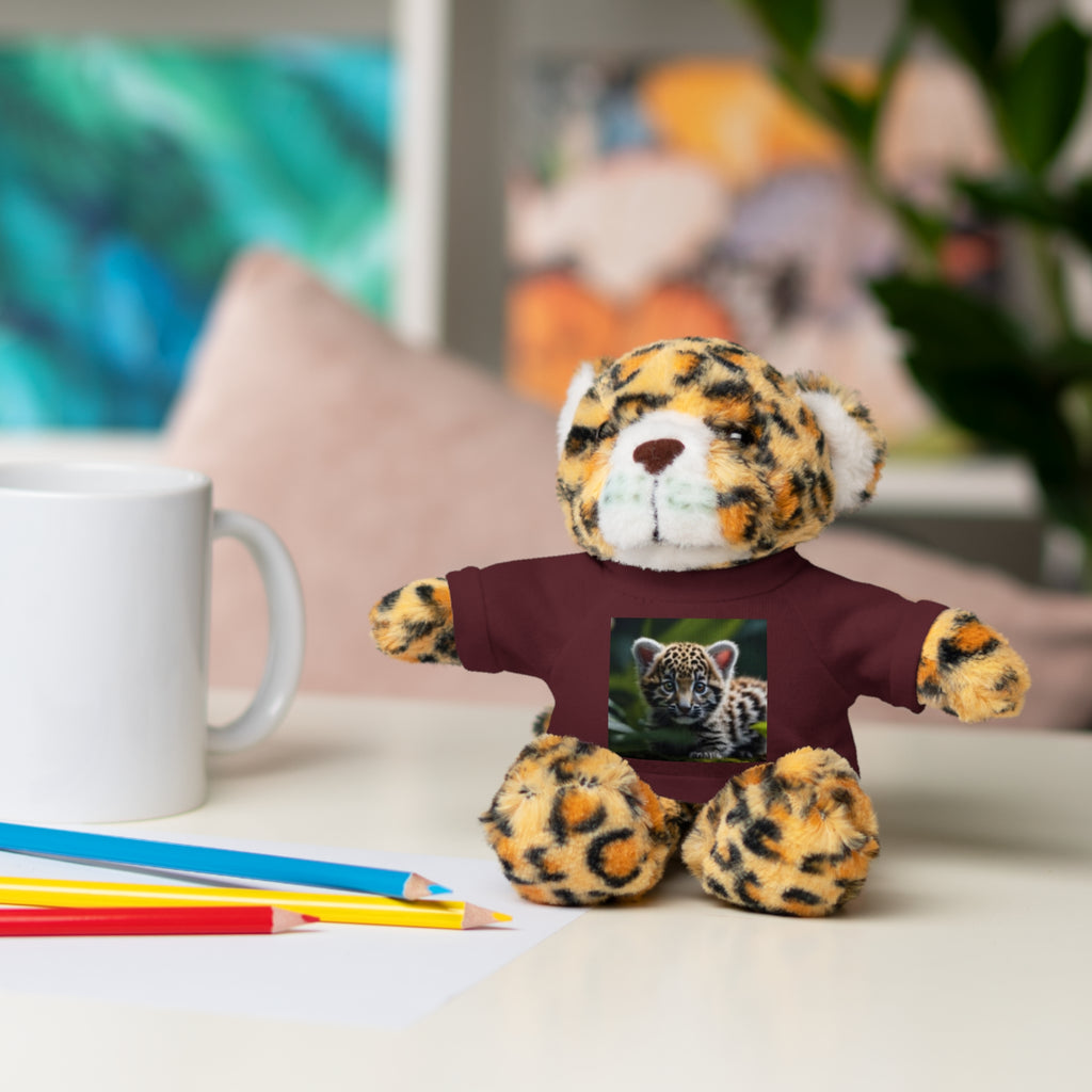 Plush Teddy Bear with Leopard Cub Tee — Cute Animal Gift for Kids & Wildlife Lovers