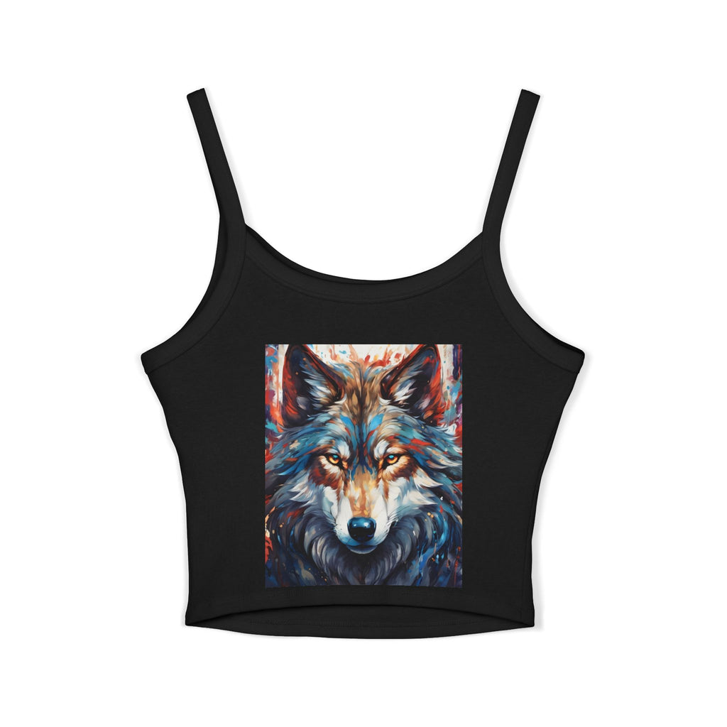 Wolf Spirit Crop Tank — Boho Native-Inspired Women's Spaghetti Strap Top