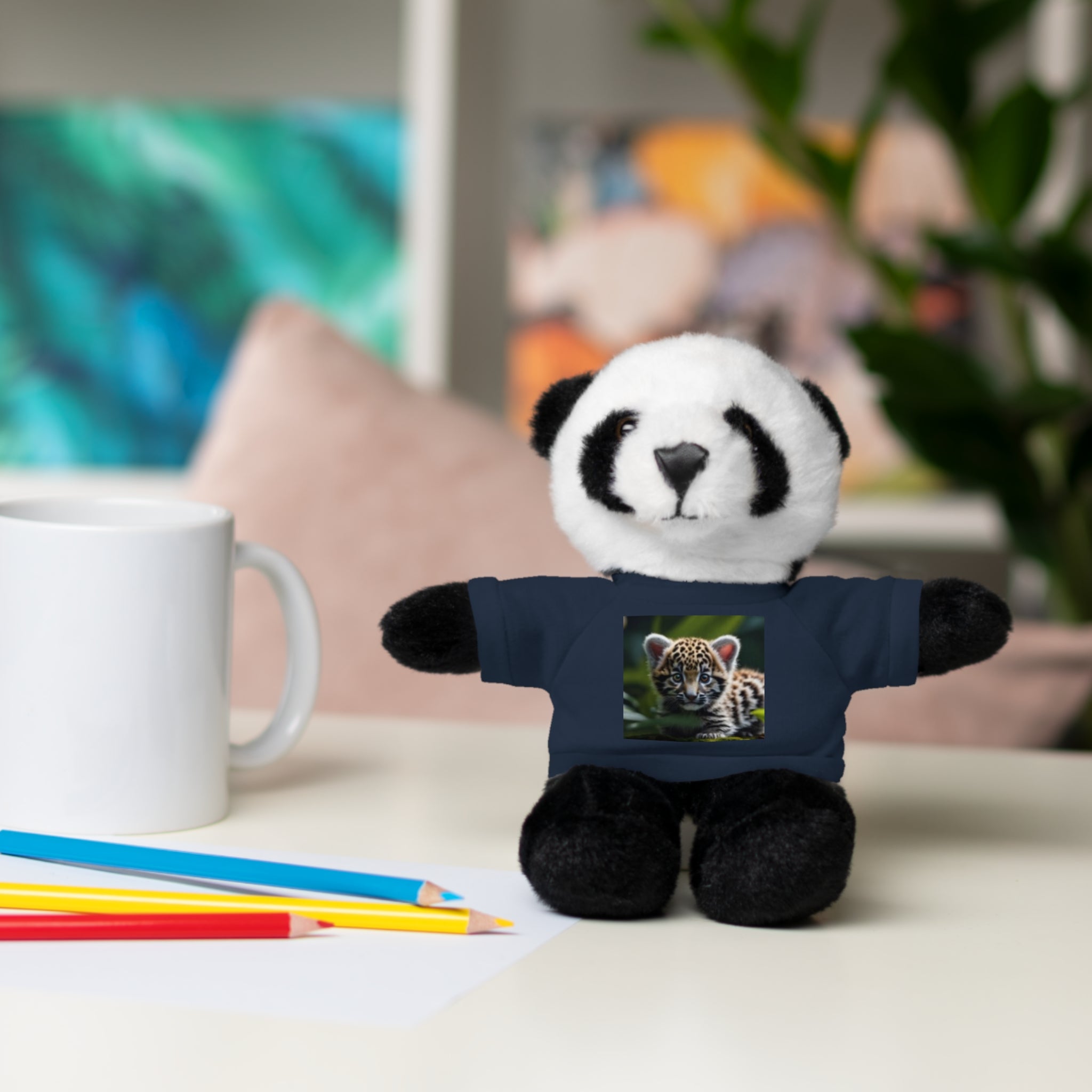 Plush Teddy Bear with Leopard Cub Tee — Cute Animal Gift for Kids & Wildlife Lovers