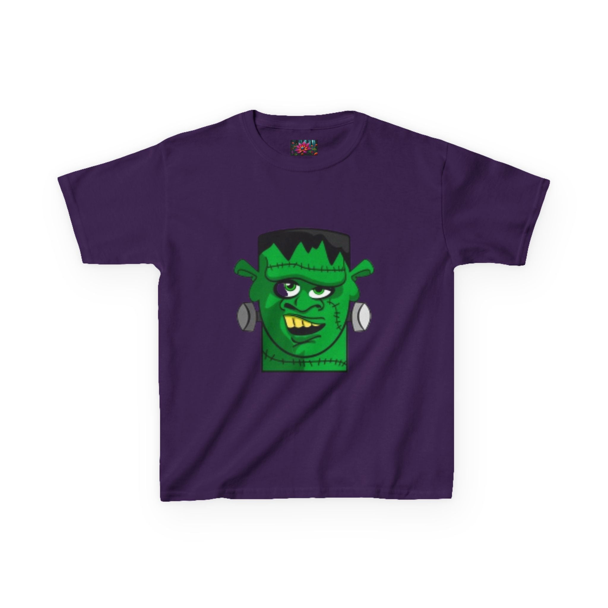 Kids T-shirt— Cute Frankenstein Face Front & Enchanted Forest Back