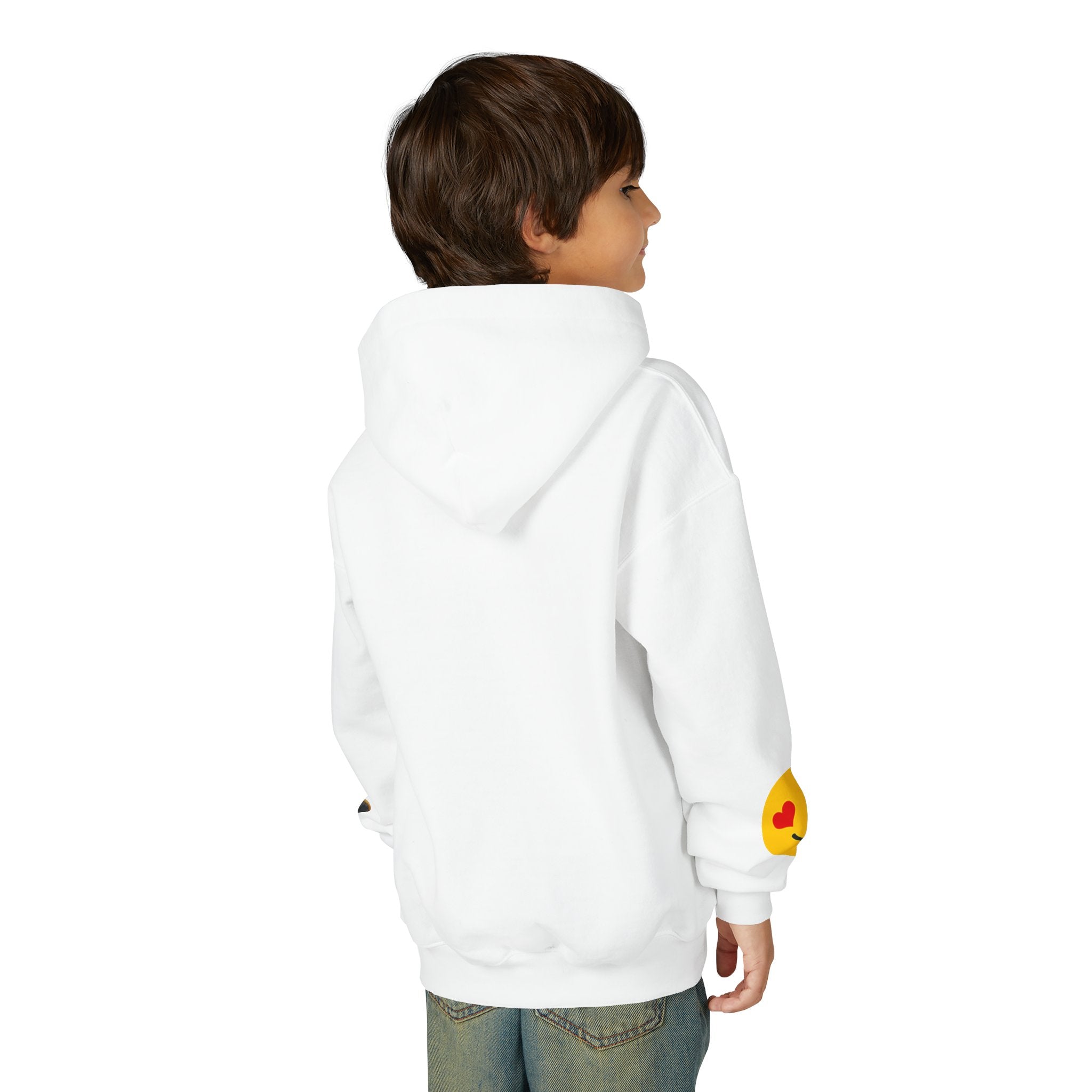 Youth Hoodie with Teddy Bear & Heart-Eyes Emoji Sleeve Accents