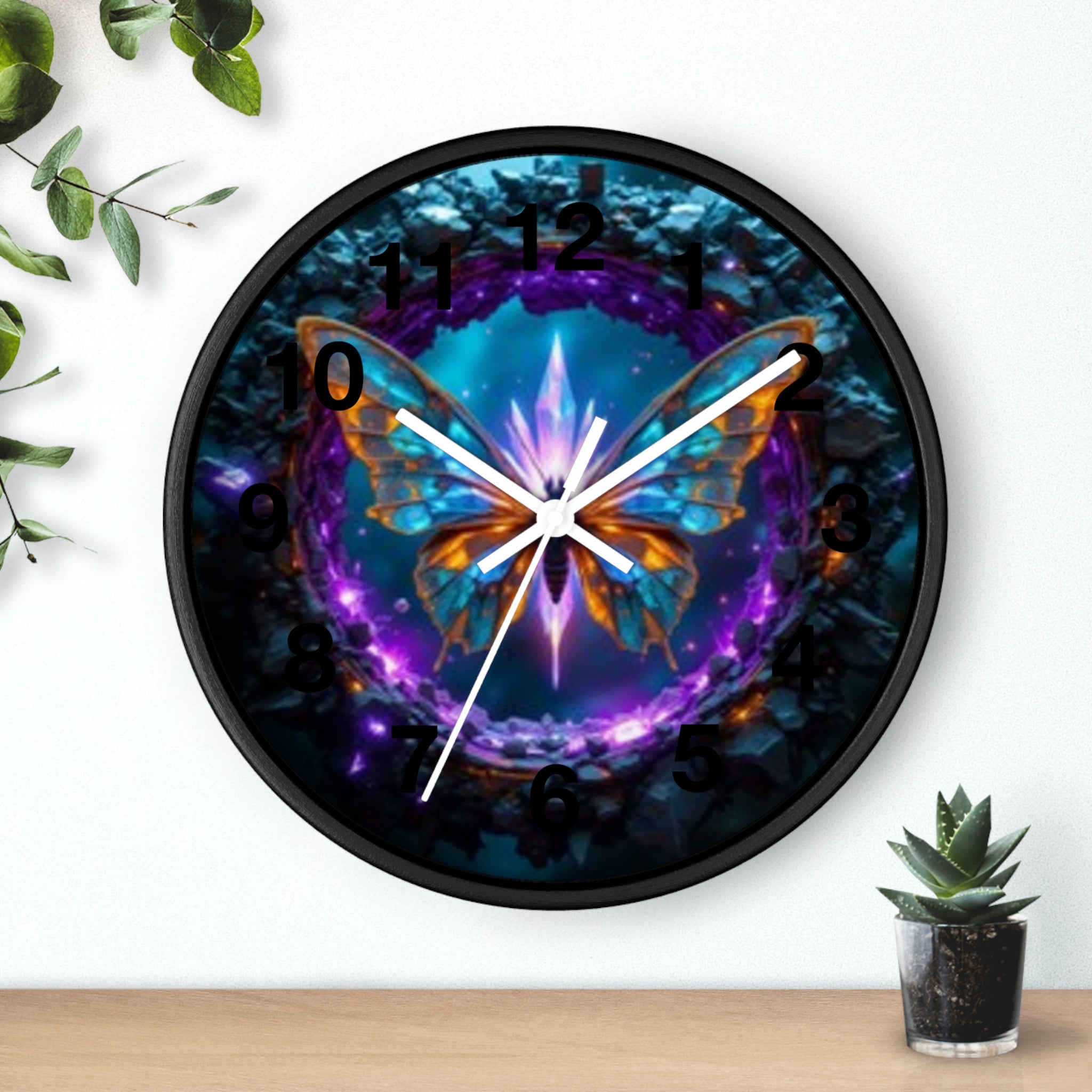 Mystic Butterfly Wall Clock — Neon Fantasy Home Decor
