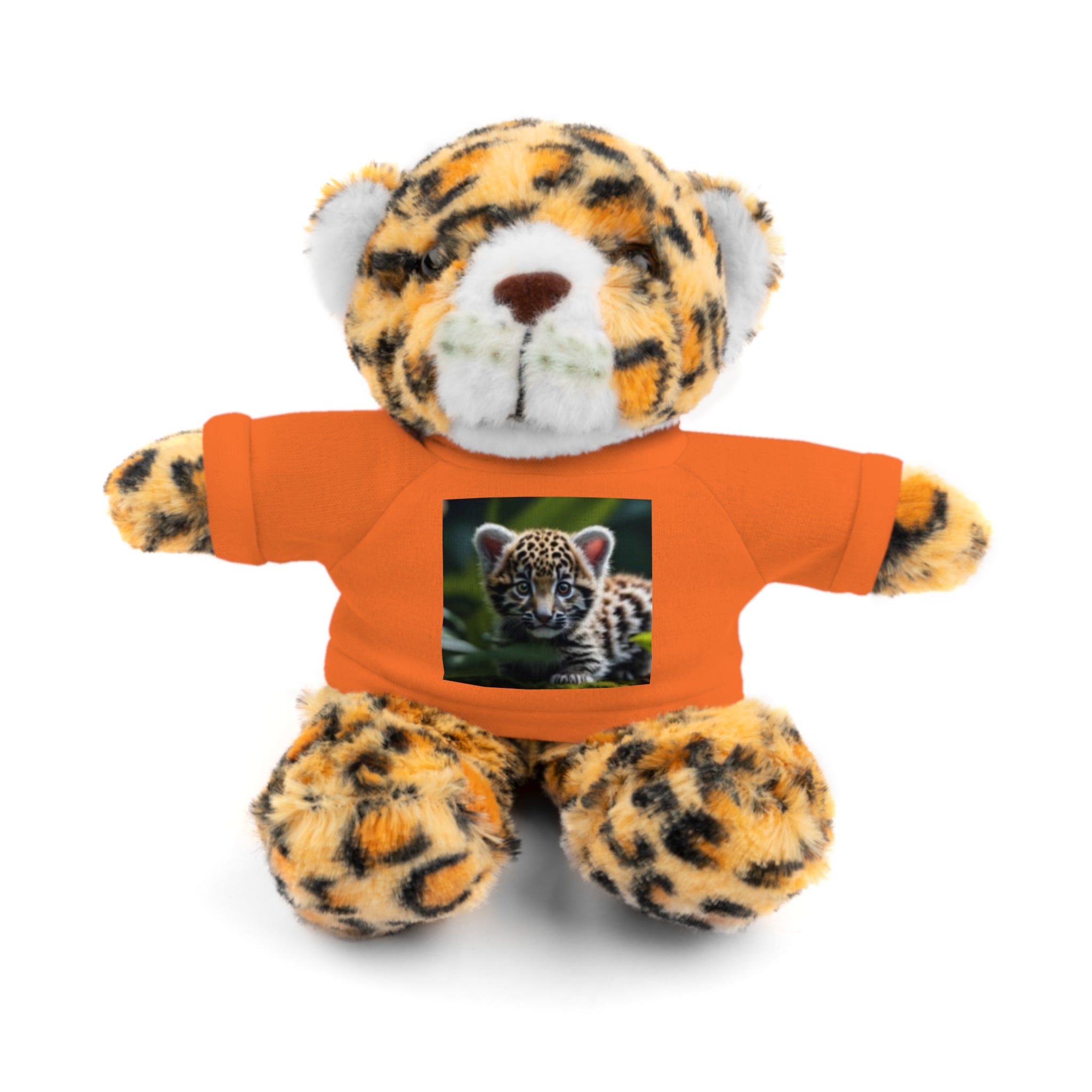 Plush Teddy Bear with Leopard Cub Tee — Cute Animal Gift for Kids & Wildlife Lovers