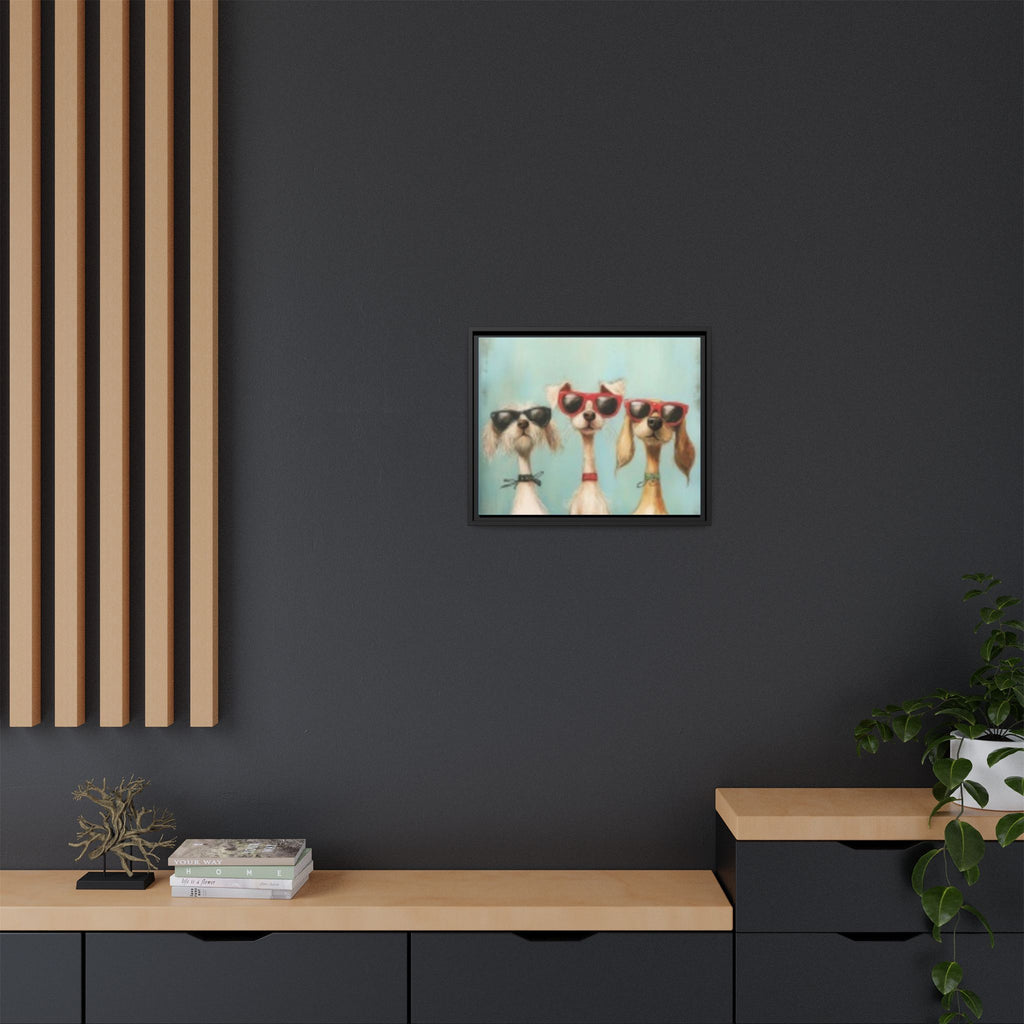 Framed Matte Canvas — Three Cool Dogs in Sunglasses Wall Art