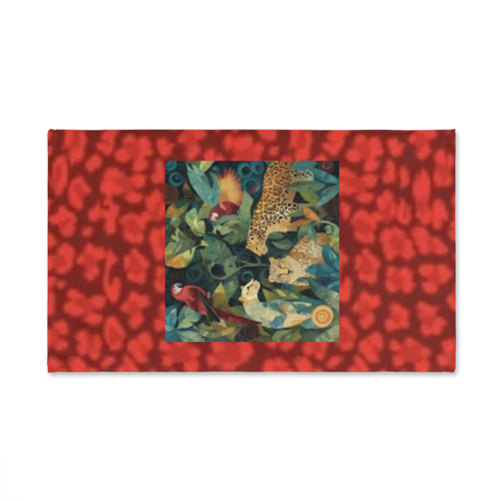 Tropical Jungle Hand Towel — Leopard & Parrot Botanical Print