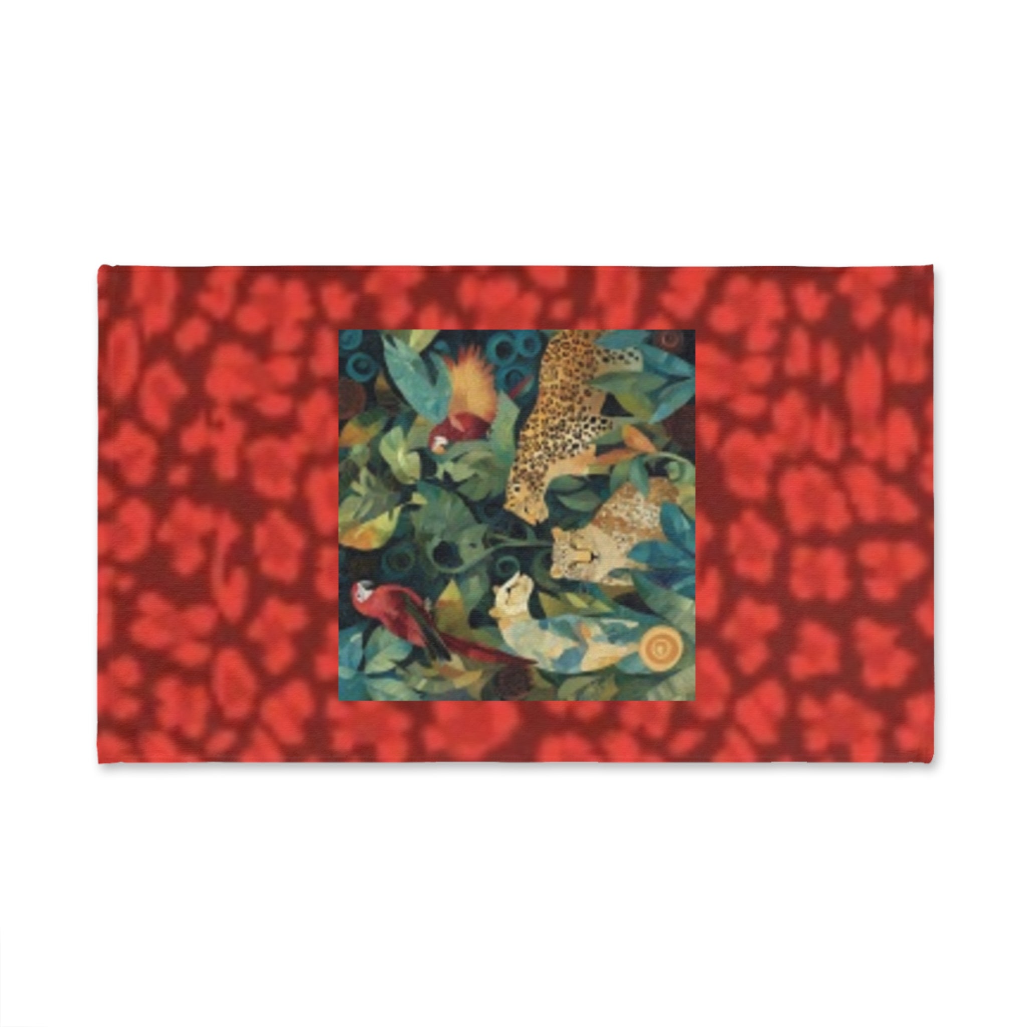 Tropical Jungle Hand Towel — Leopard & Parrot Botanical Print