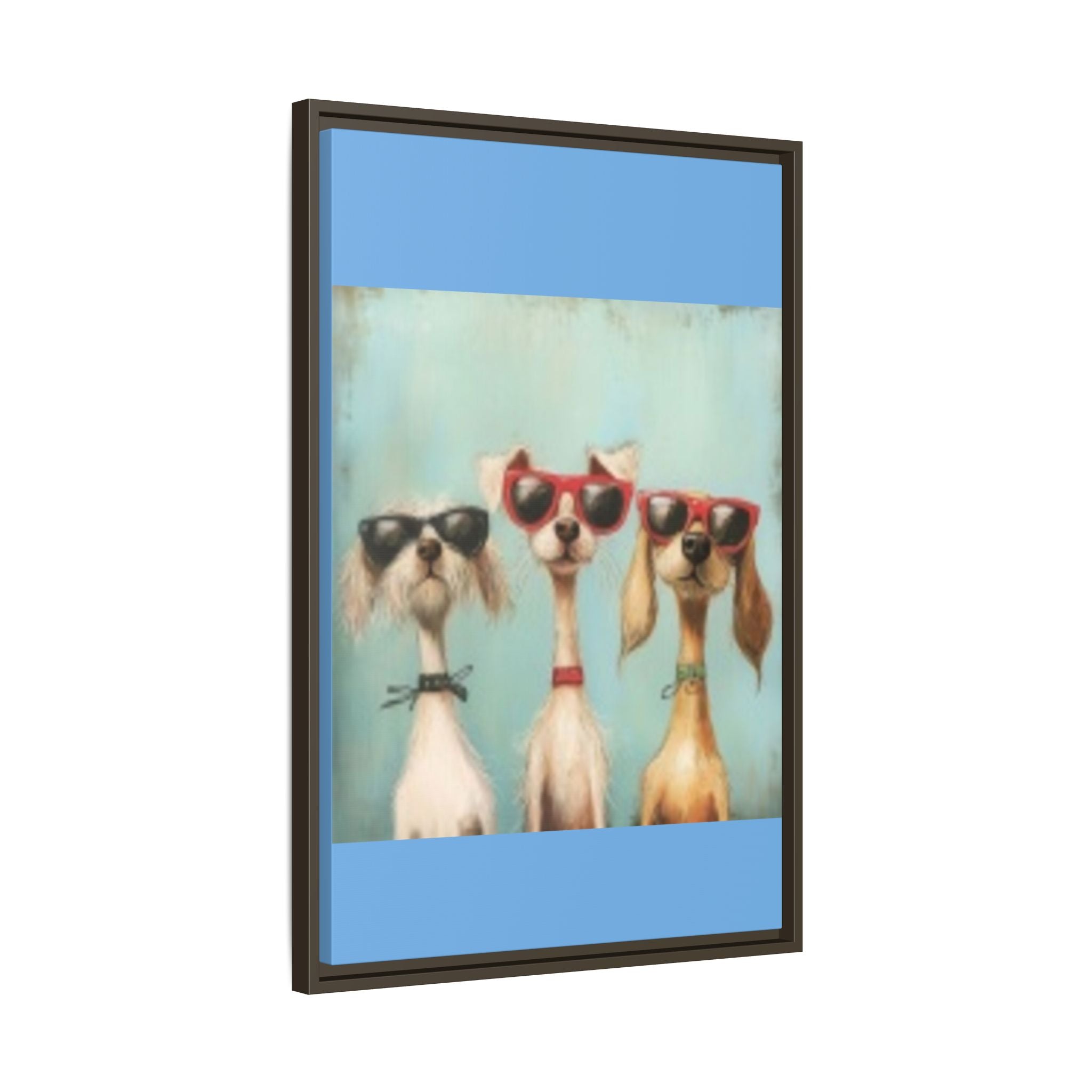Framed Matte Canvas — Three Cool Dogs in Sunglasses Wall Art