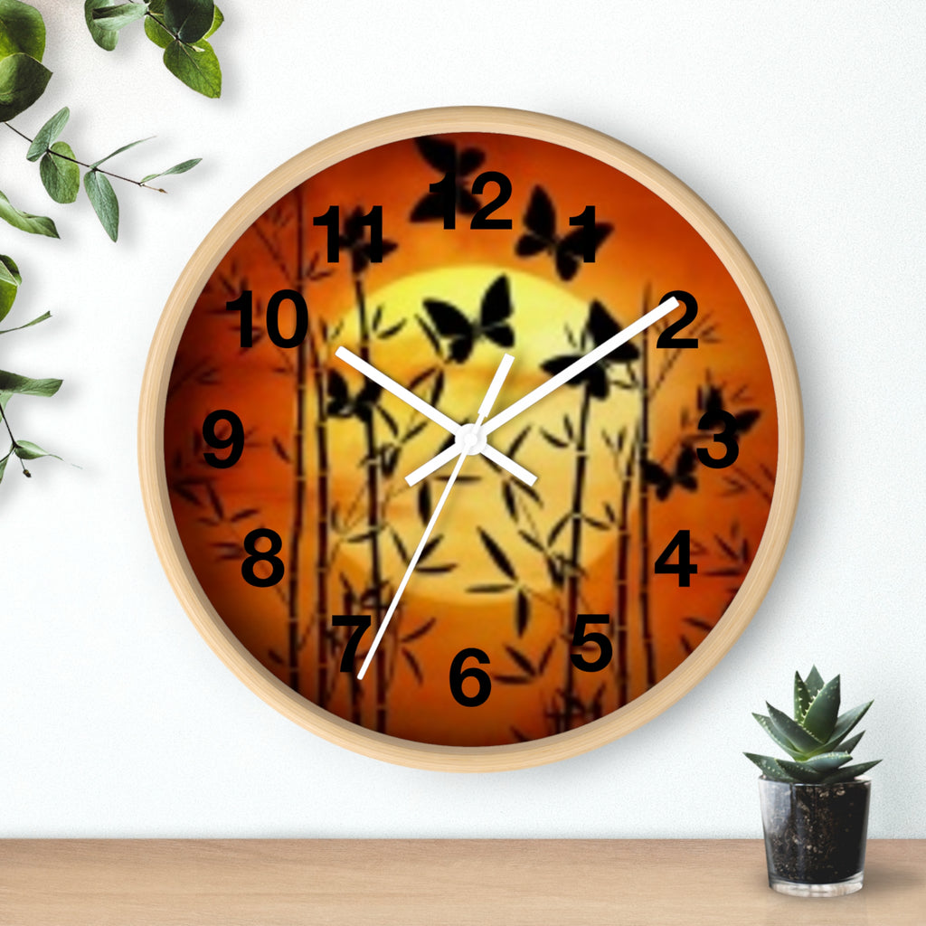 Butterfly Sunset Wall Clock — Bamboo Silhouette Home Decor