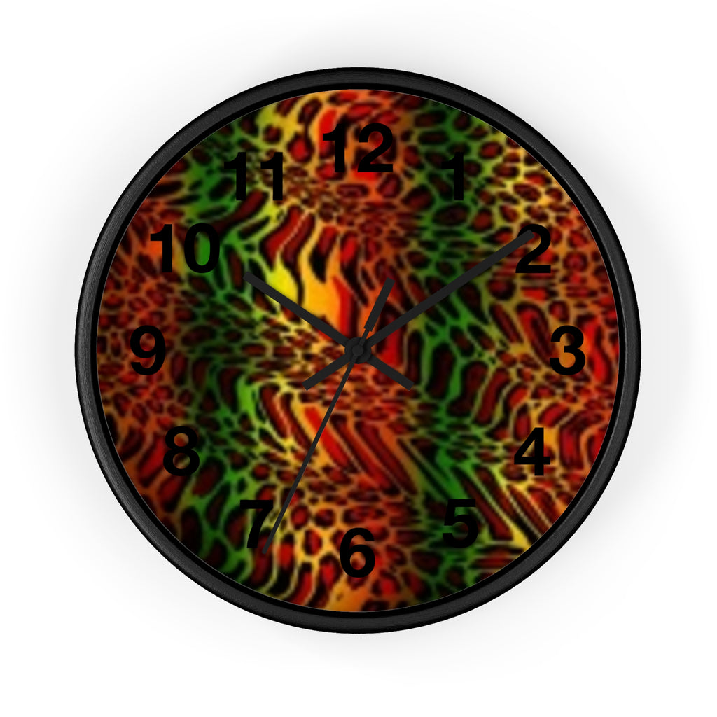 Rasta Safari Wall Clock — Vibrant Red Green Yellow Animal Print Timepiece