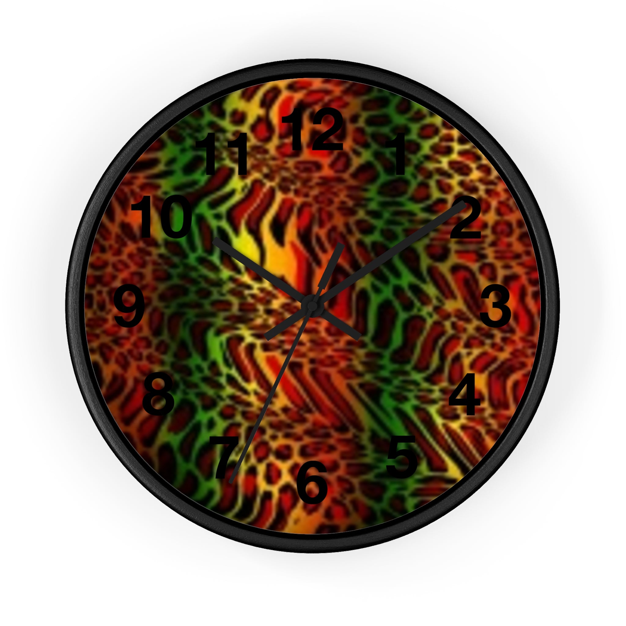 Rasta Safari Wall Clock — Vibrant Red Green Yellow Animal Print Timepiece