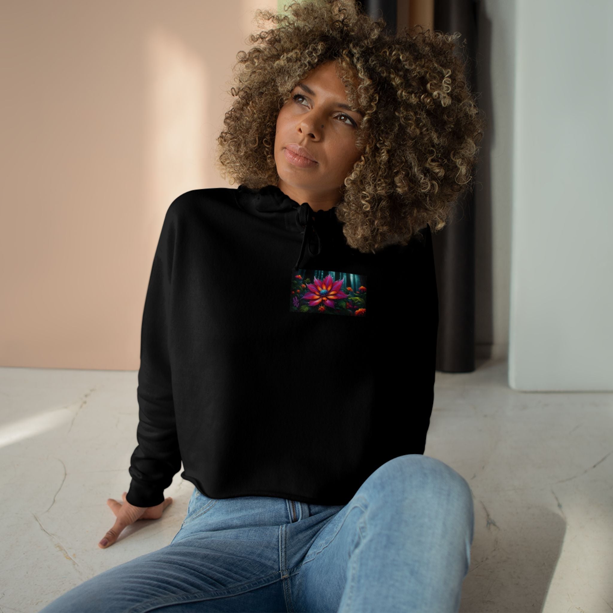 Mystic Butterfly Women's Crop Hoodie — Vibrant Galaxy Floral Graphic