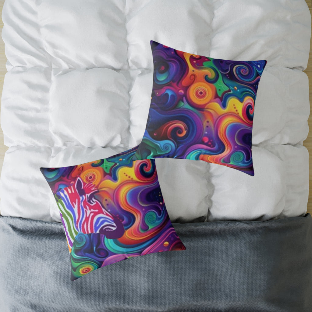 Psychedelic Zebra Swirl Square Throw Pillow