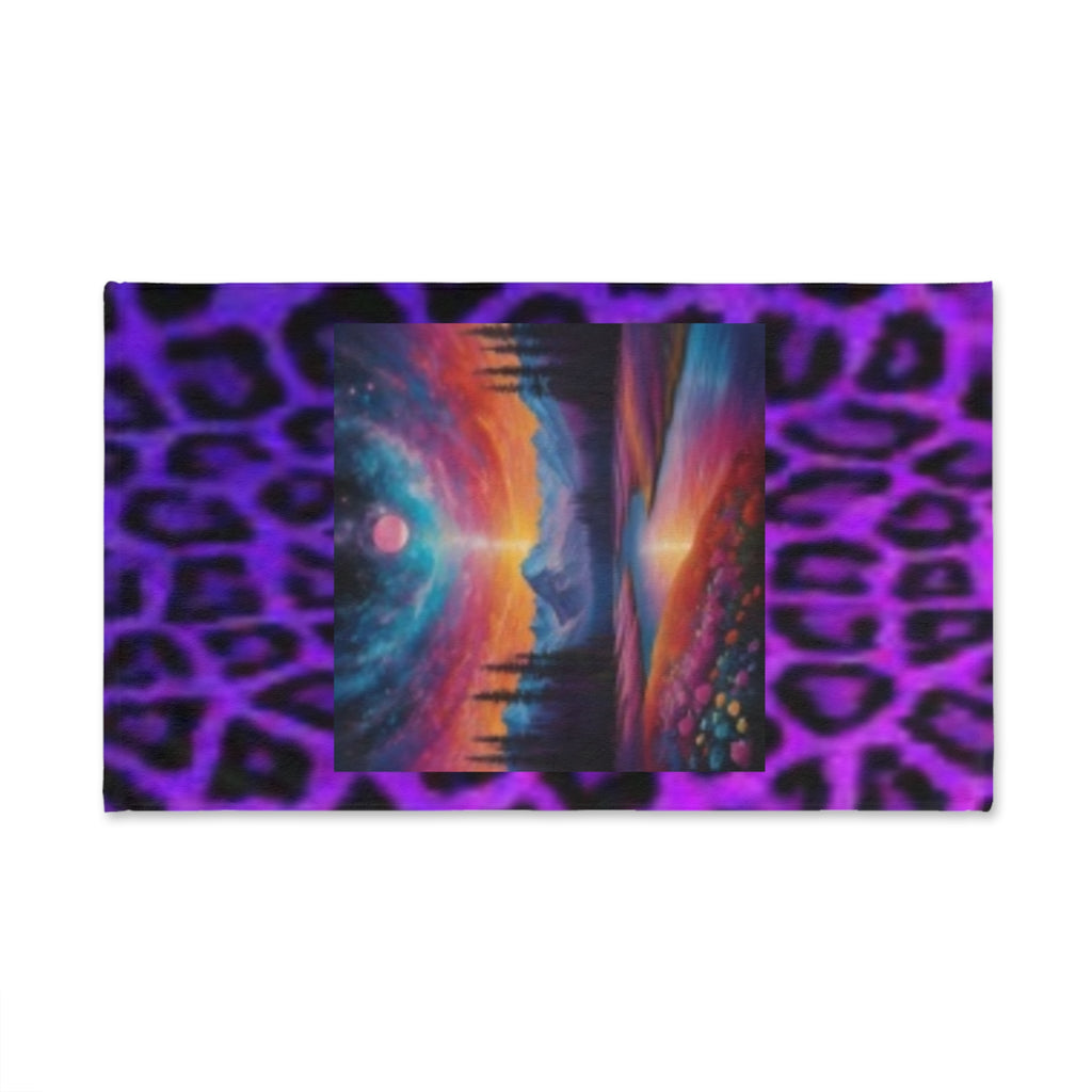Purple Leopard & Sunset Hand Towel with Vibrant Mountain Sunset Artwork