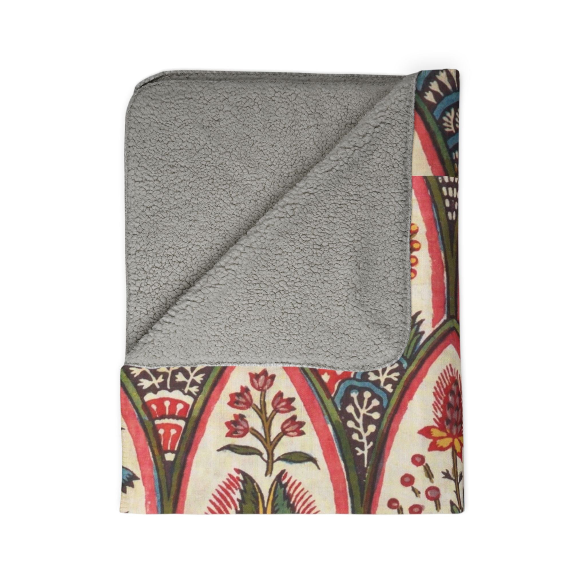 Boho Leaf Pattern Sherpa Blanket — Cozy Earth-Tone Fleece Throw