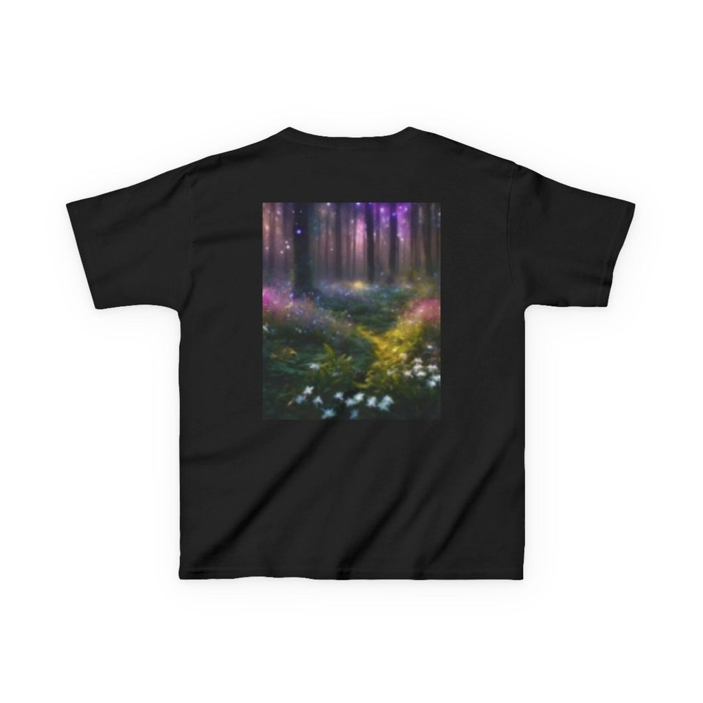 Kids T-shirt— Cute Frankenstein Face Front & Enchanted Forest Back