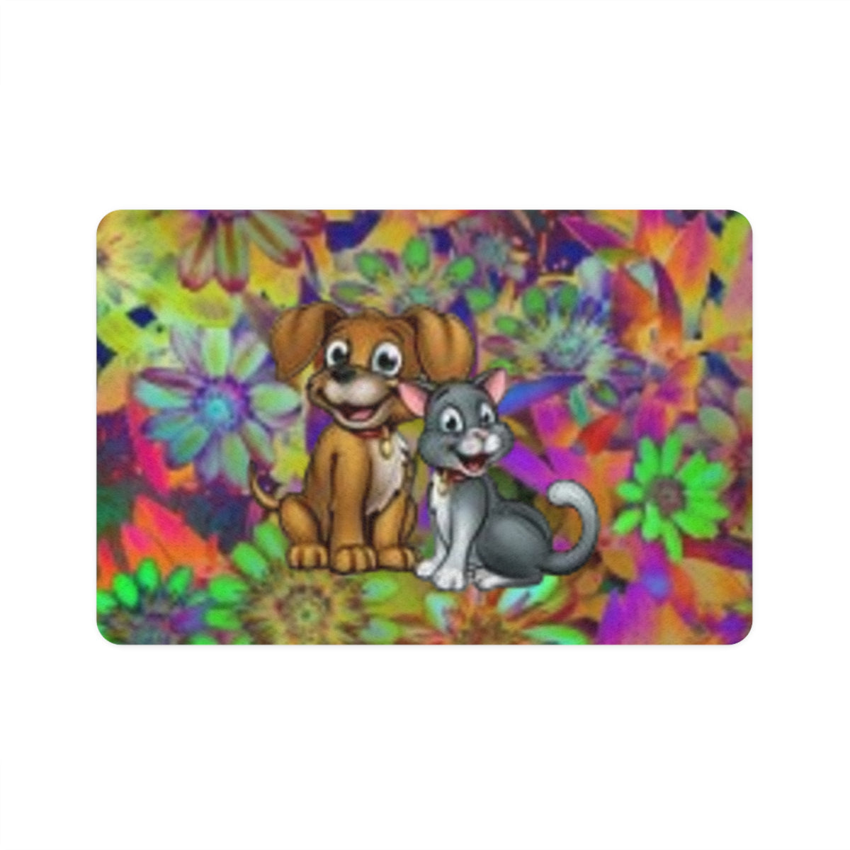 Colorful Floral Puppy & Kitten Pet Food Mat — Non-Slip 12x18 Mat for Dogs & Cats