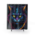 Neon Mystic Cat Shower Curtain — Vibrant Psychedelic Feline Bath Decor