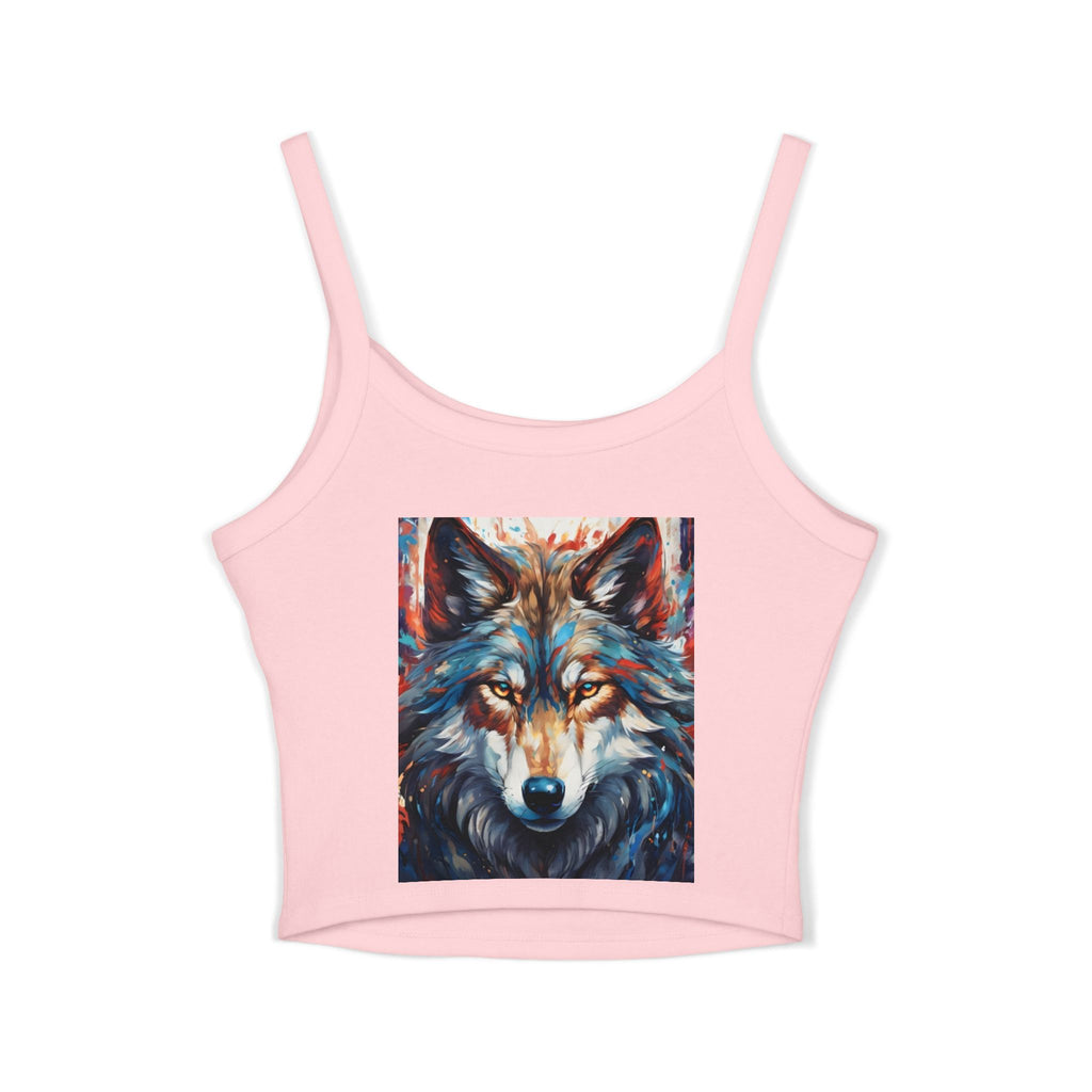 Wolf Spirit Crop Tank — Boho Native-Inspired Women's Spaghetti Strap Top