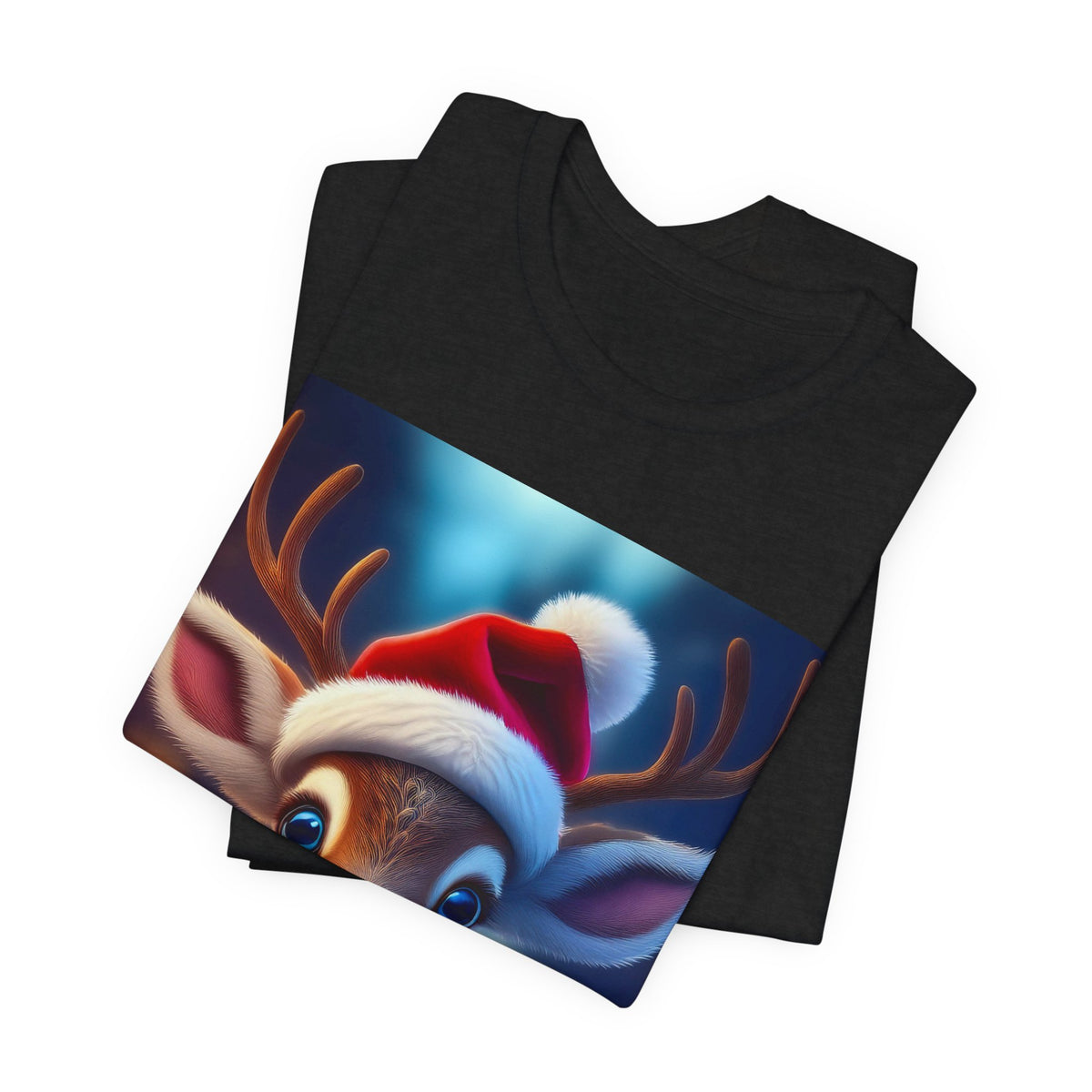 Cute Reindeer Santa Hat T-Shirt — Christmas Kids & Family Holiday Tee