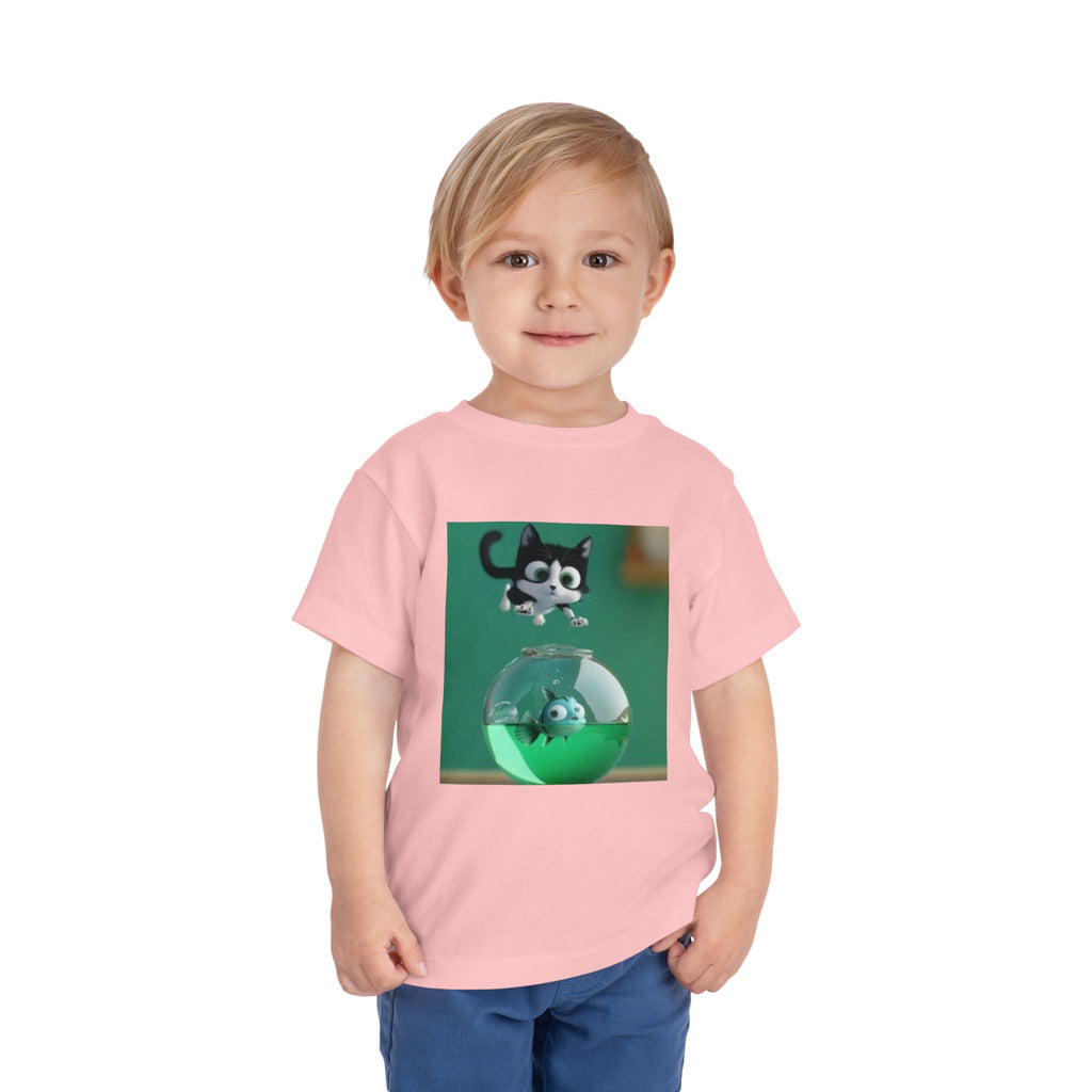 Toddler Tee — Playful Kitten and Fishbowl Graphic