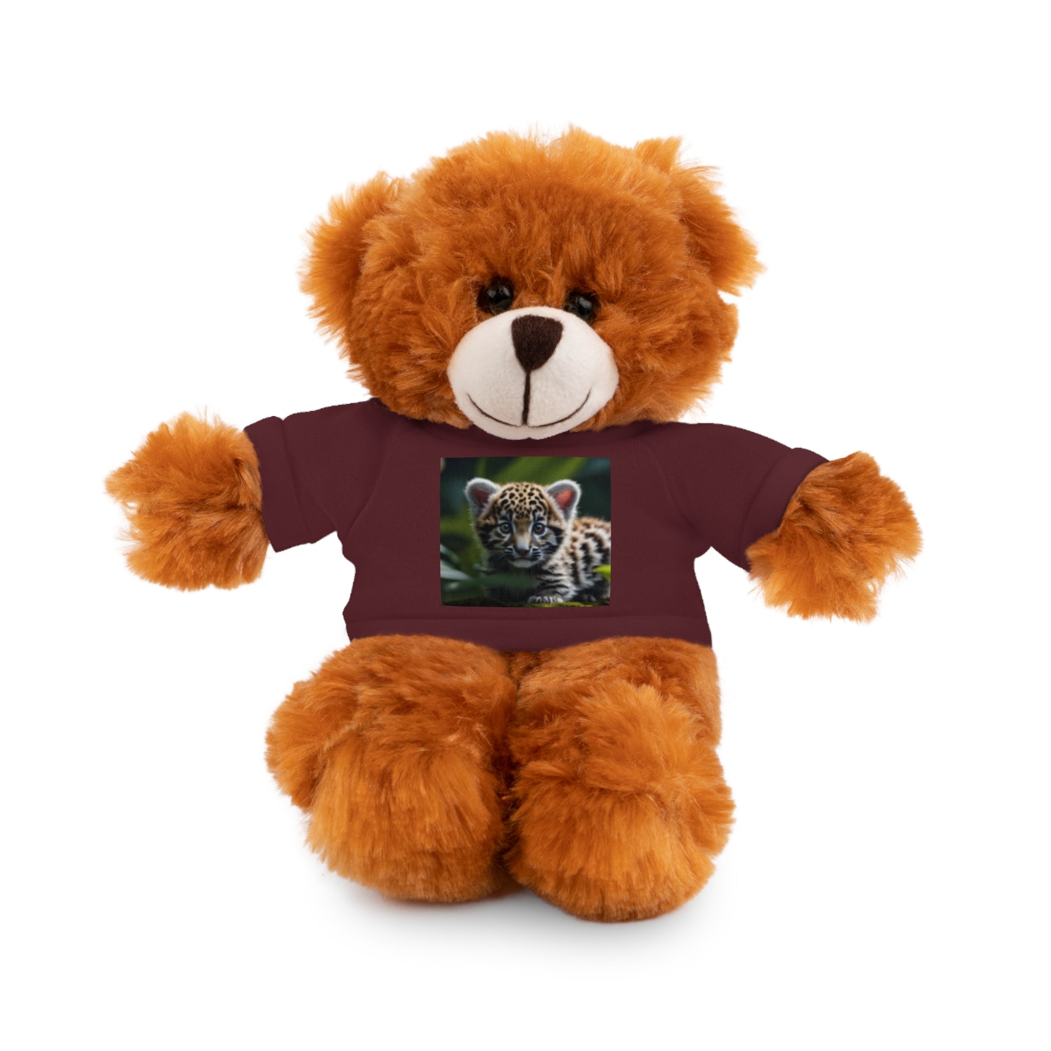 Plush Teddy Bear with Leopard Cub Tee — Cute Animal Gift for Kids & Wildlife Lovers