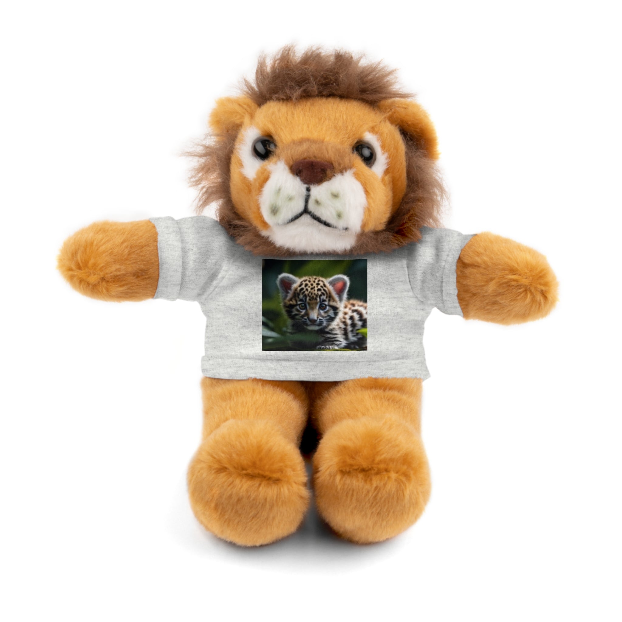 Plush Teddy Bear with Leopard Cub Tee — Cute Animal Gift for Kids & Wildlife Lovers
