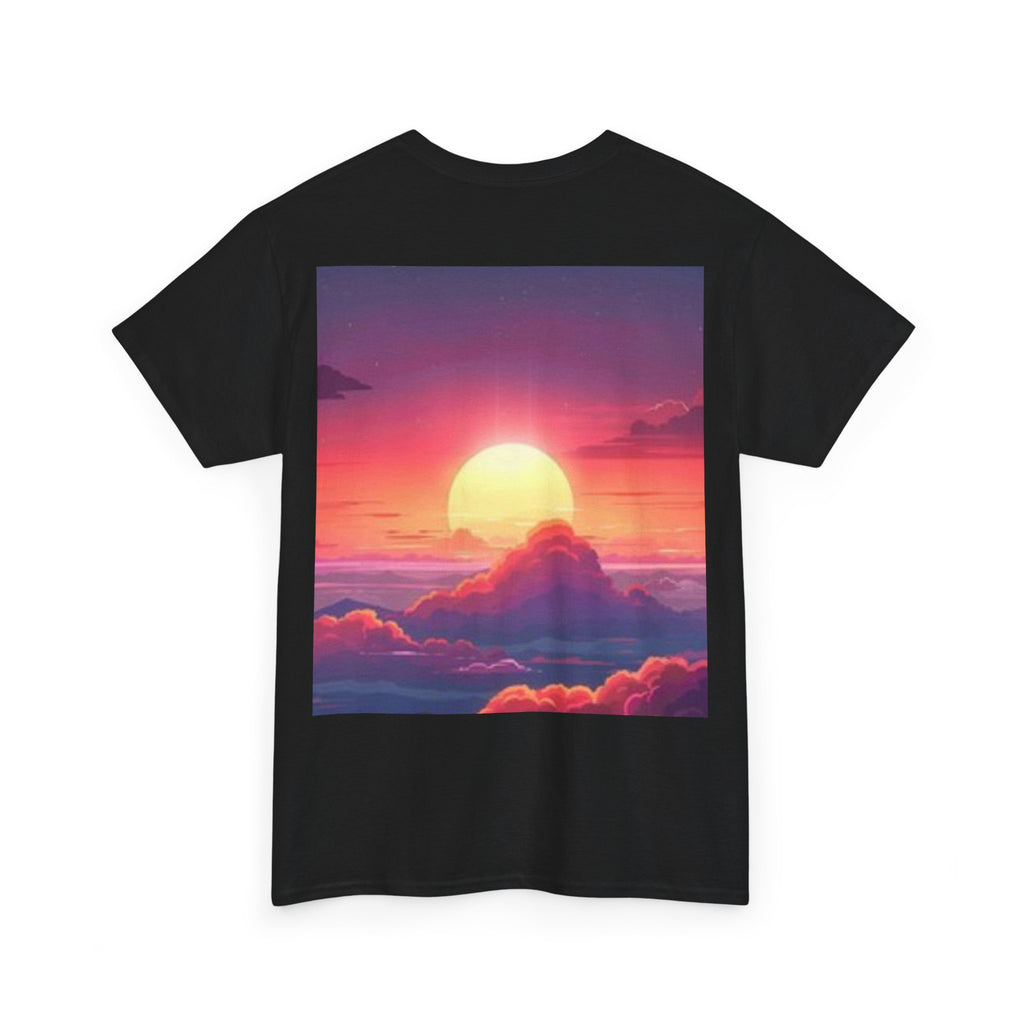 Mythic Sunset Portrait Tee — Artistic Goddess & Vibrant Sunset Graphic T-Shirt