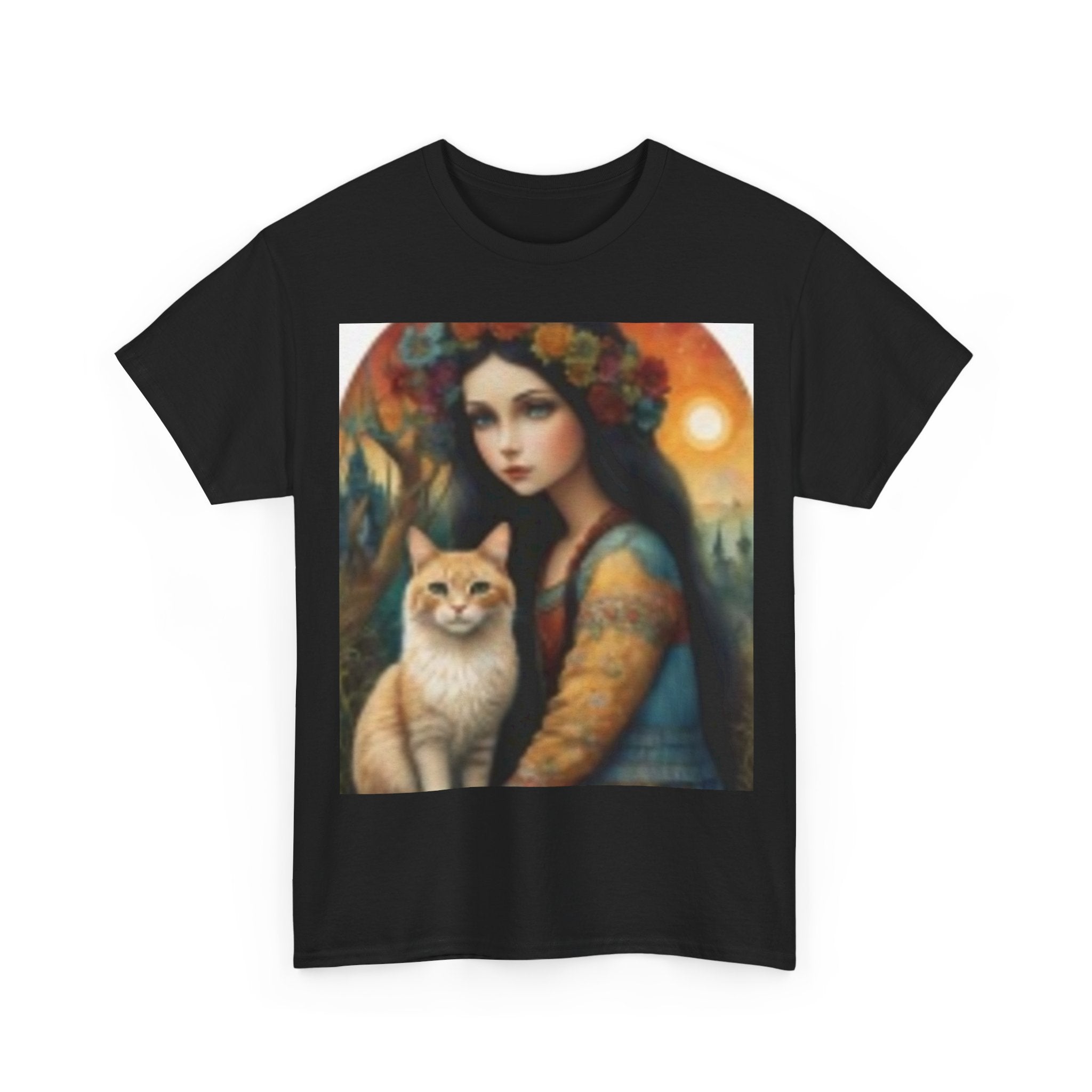 Vintage Portrait Tee — Woman with Cat Art Print