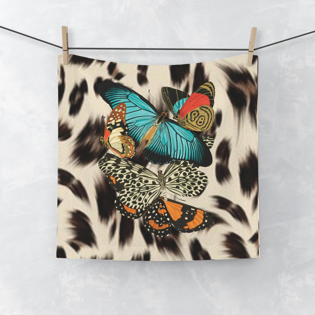 Butterfly Leopard Face Towel — Vintage Butterfly Print Face Cloth