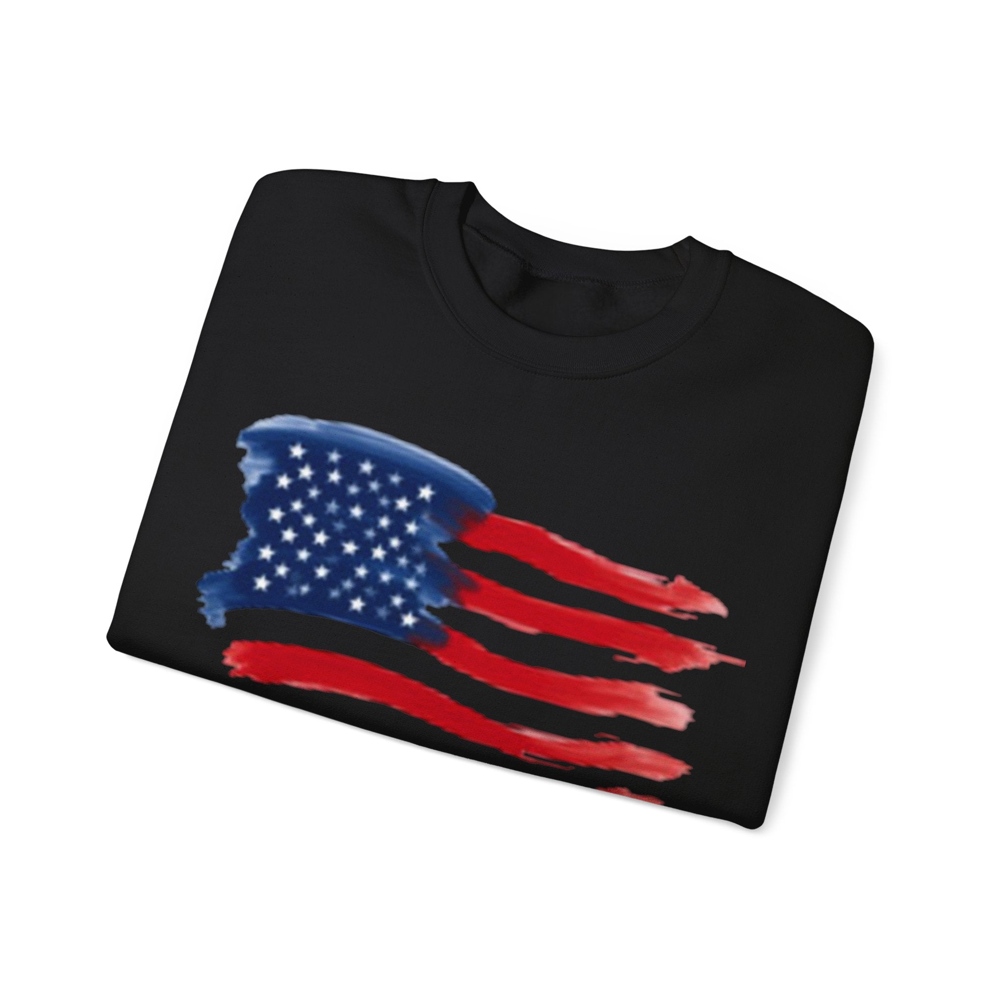 American Flag Crewneck Sweatshirt & Texas Longhorn  — Distressed Watercolor USA Graphic