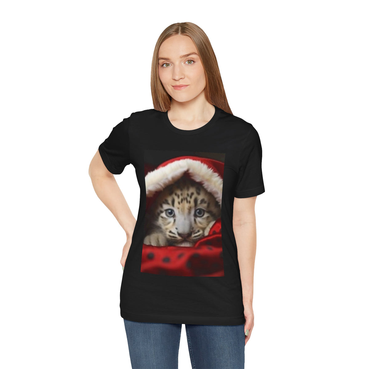 Christmas Snow Leopard Cub T-Shirt — Cute Holiday Cat Tee