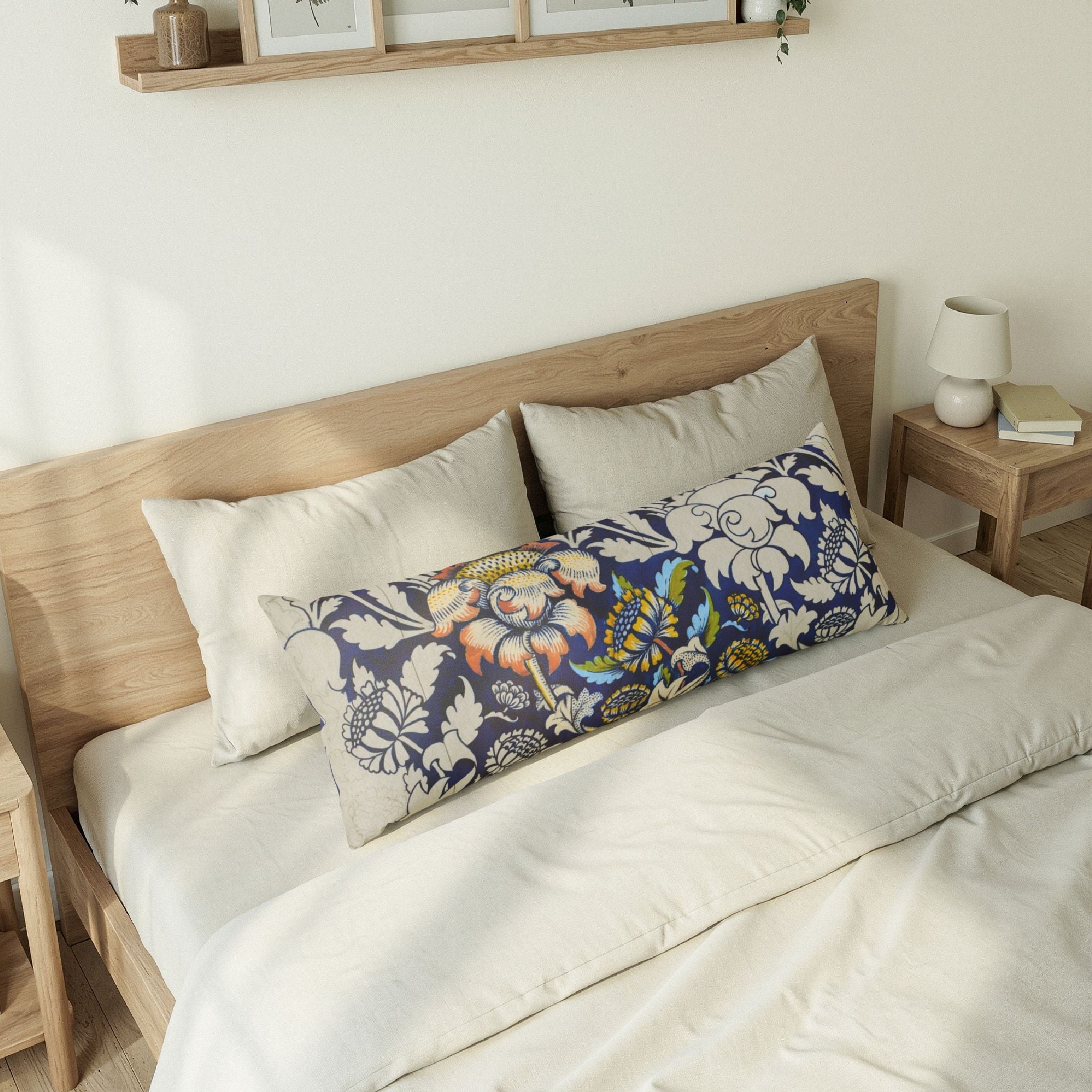 Floral Blue Body Pillow – Vintage Botanical Bolster
