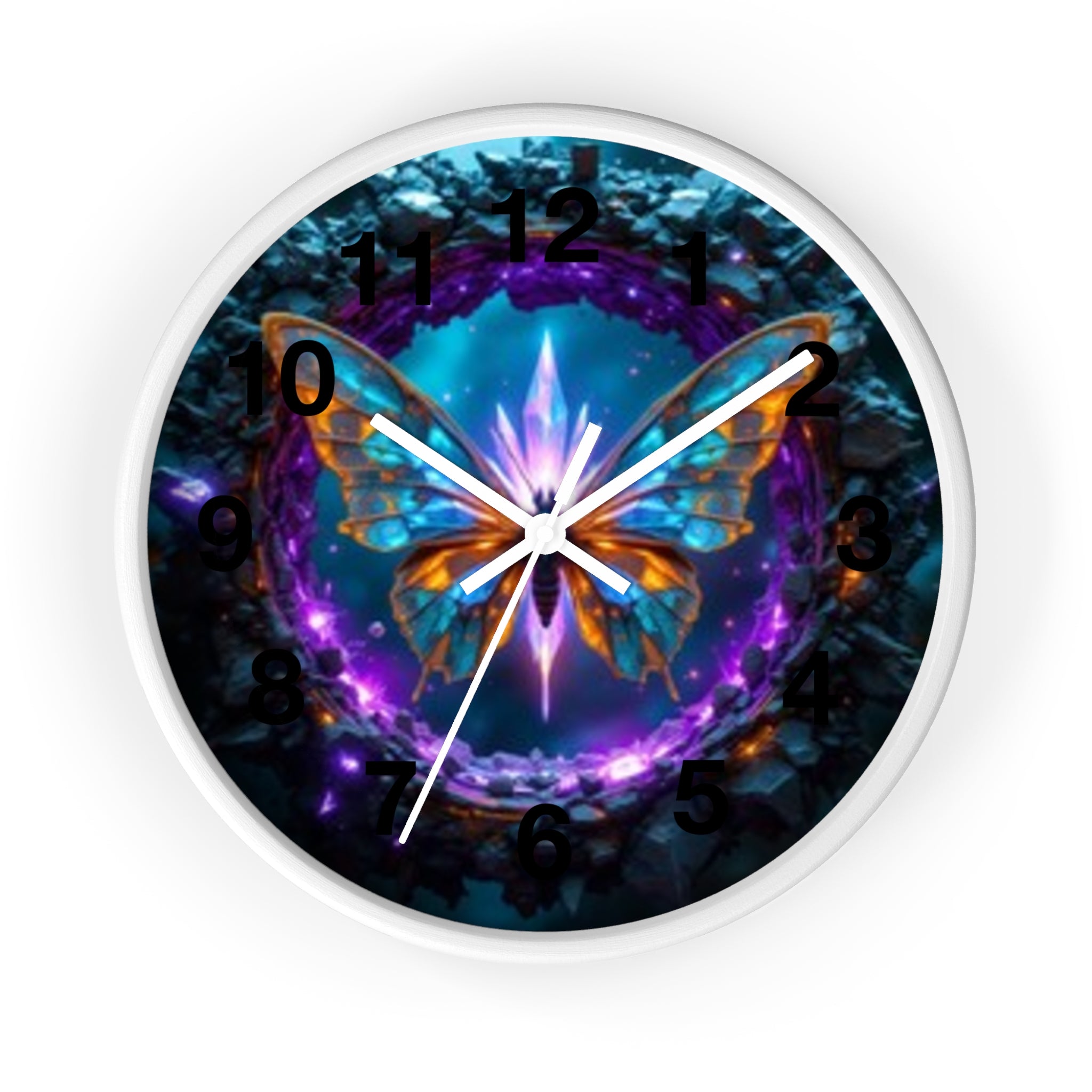 Mystic Butterfly Wall Clock — Neon Fantasy Home Decor