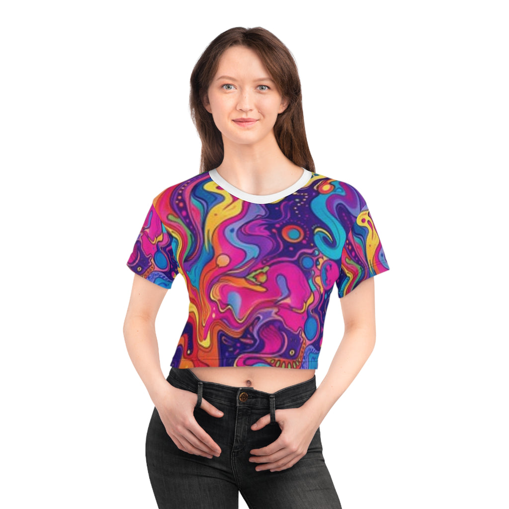 Psychedelic Swirl Crop T-shirt — Vibrant Abstract