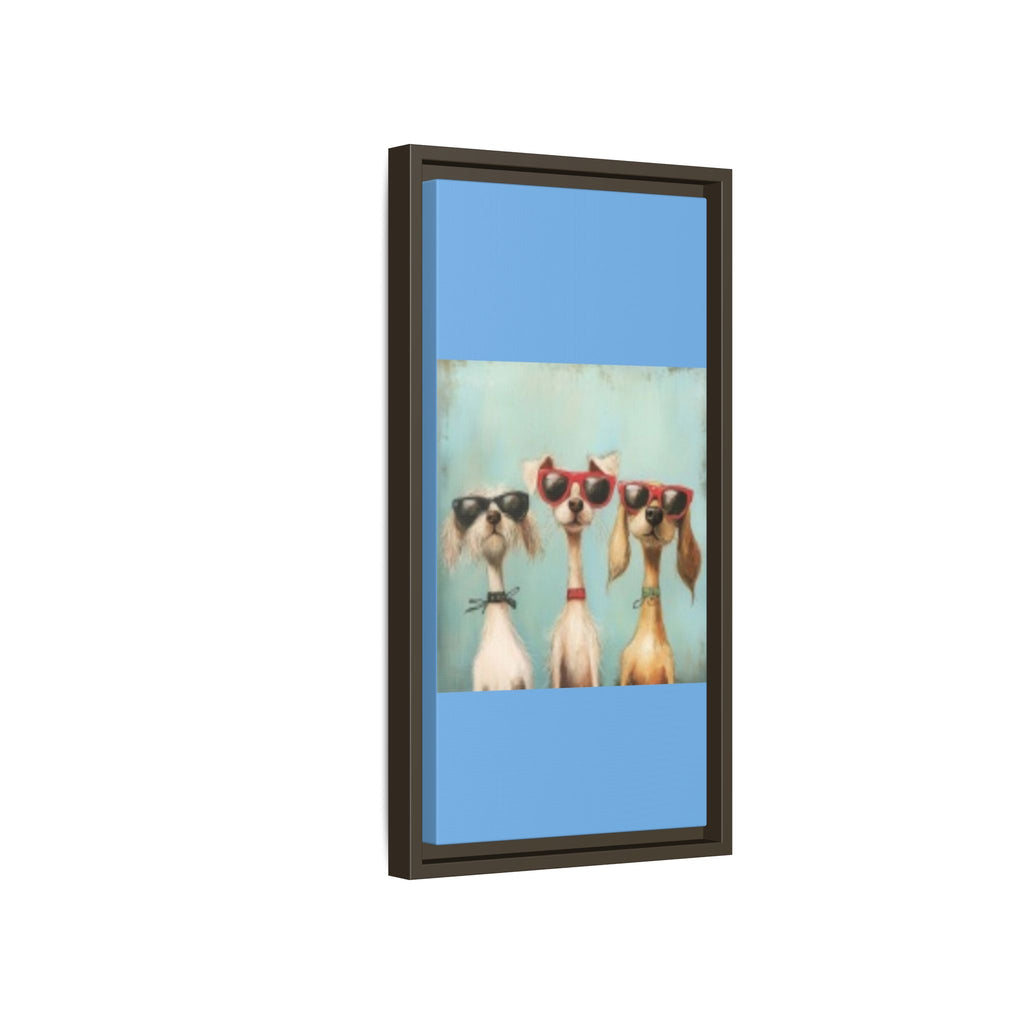Framed Matte Canvas — Three Cool Dogs in Sunglasses Wall Art
