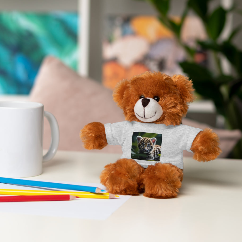 Plush Teddy Bear with Leopard Cub Tee — Cute Animal Gift for Kids & Wildlife Lovers