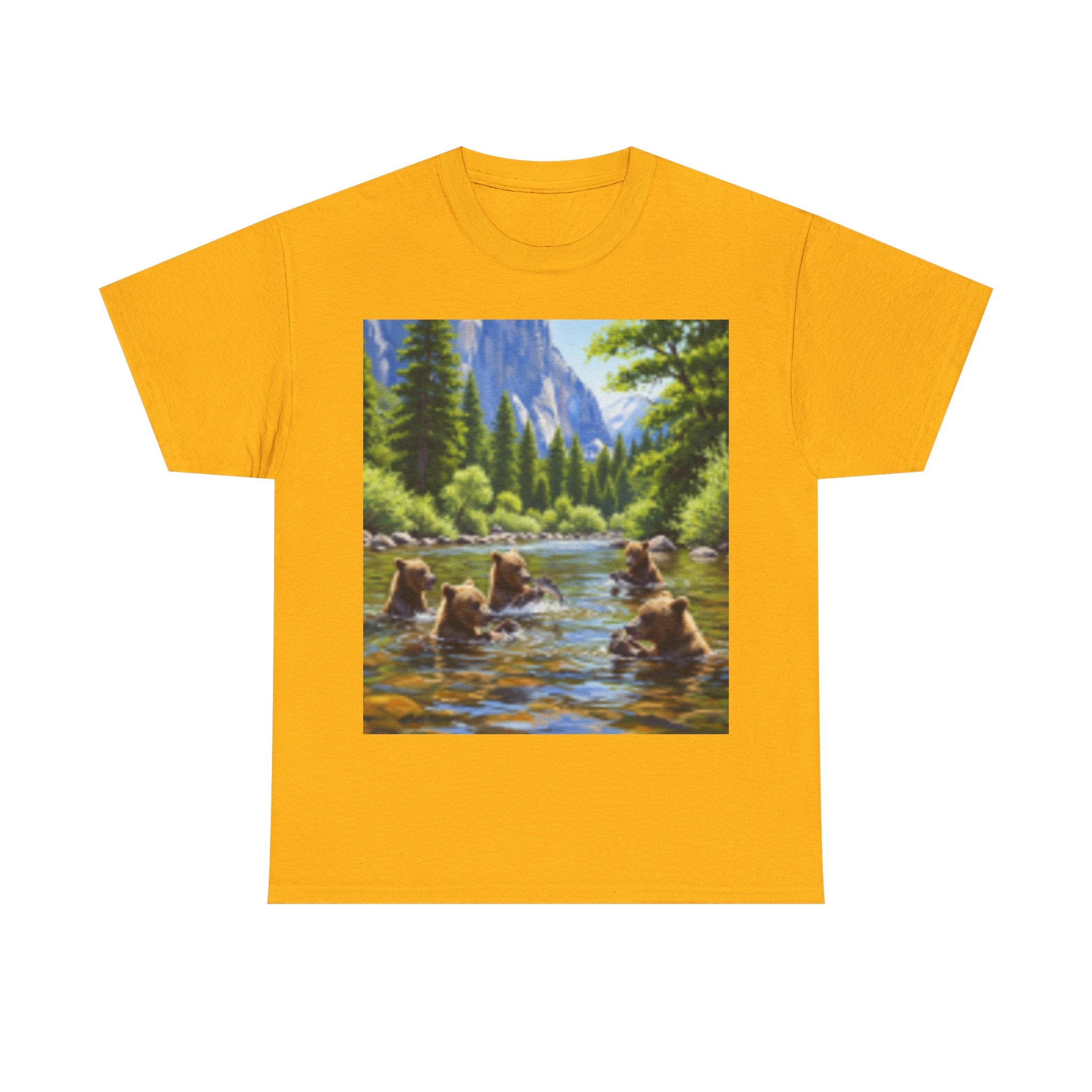 Nature Scene T-shirt— Five Bears in  River & Sunset Landscape T-Shirt