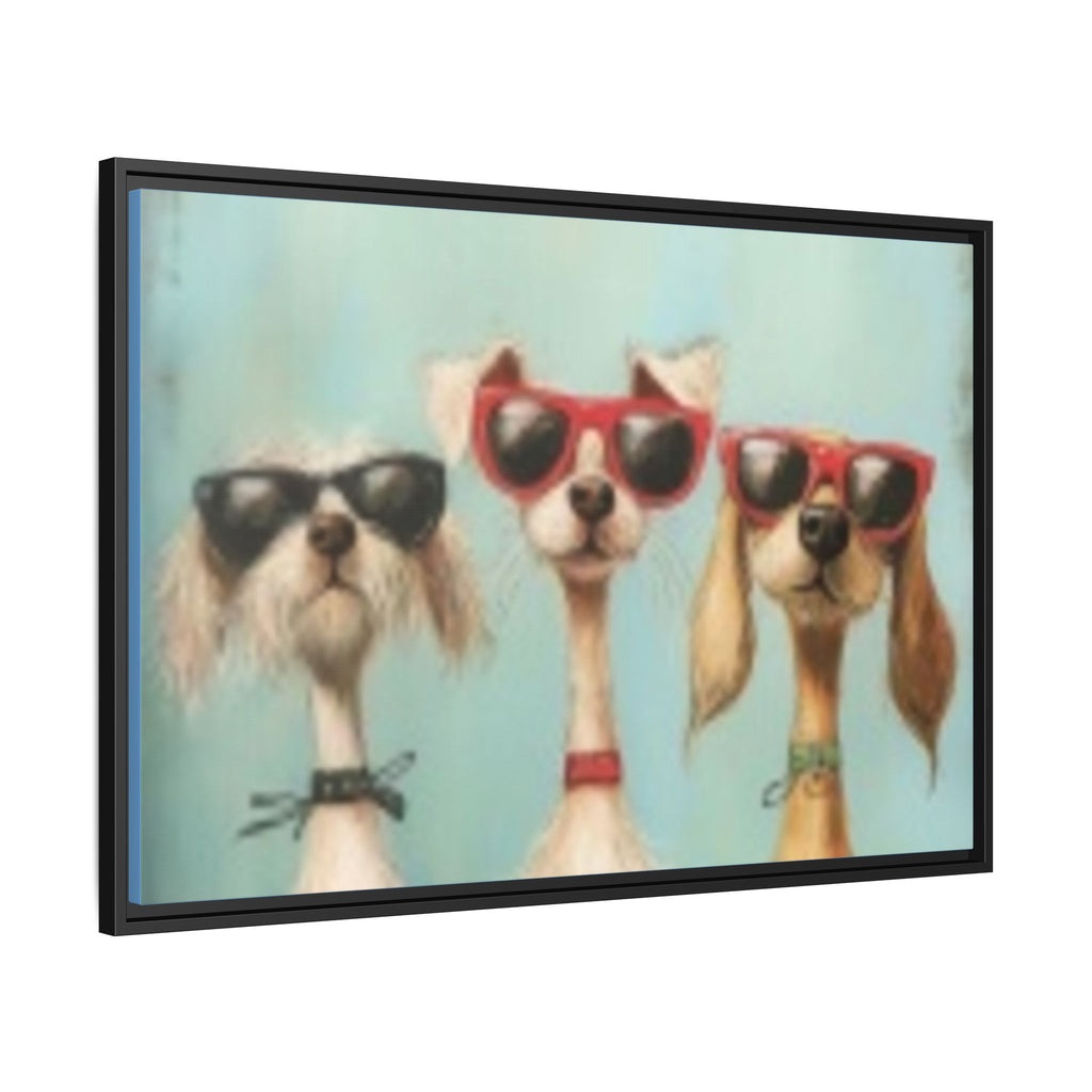 Framed Matte Canvas — Three Cool Dogs in Sunglasses Wall Art