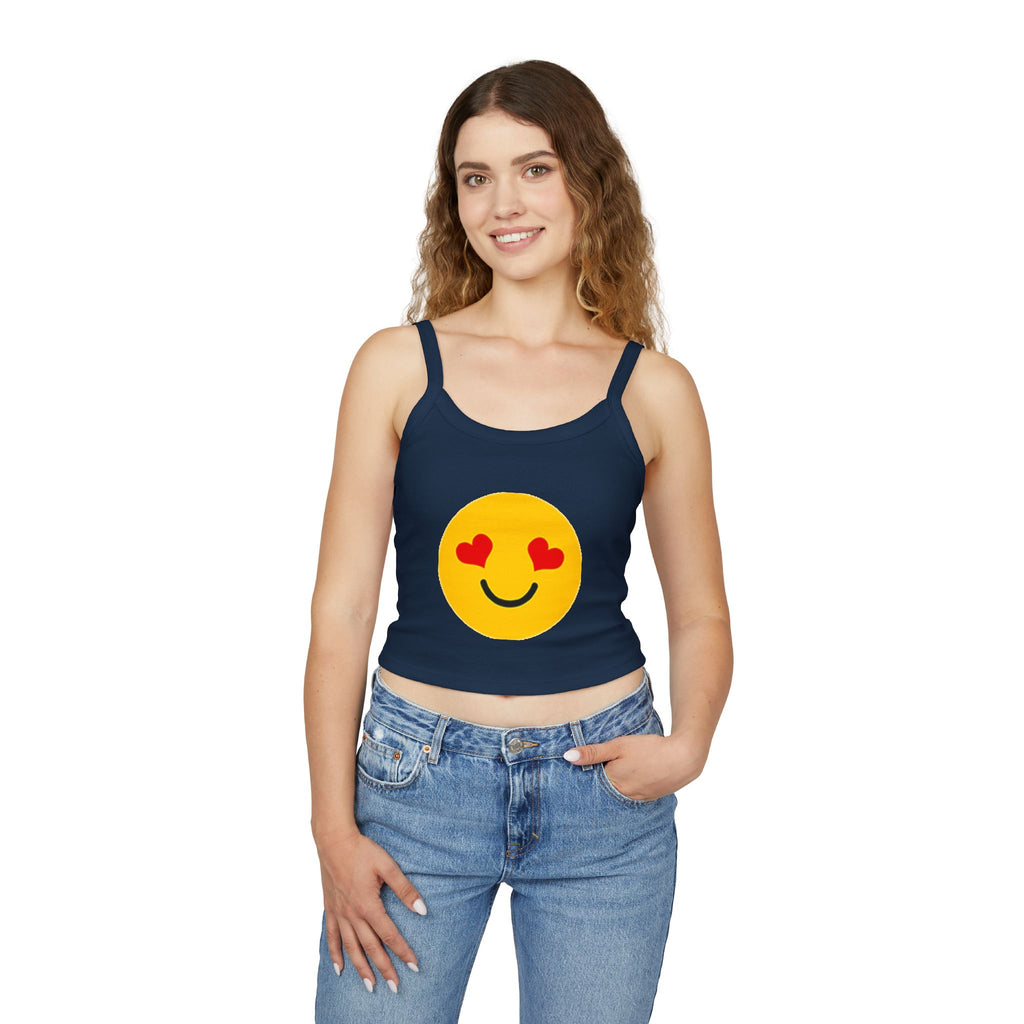 Top Corto de Tirantes con Diseño de Ojos de Corazón para Mujer – Lindo Gráfico de Amor de San Valentín