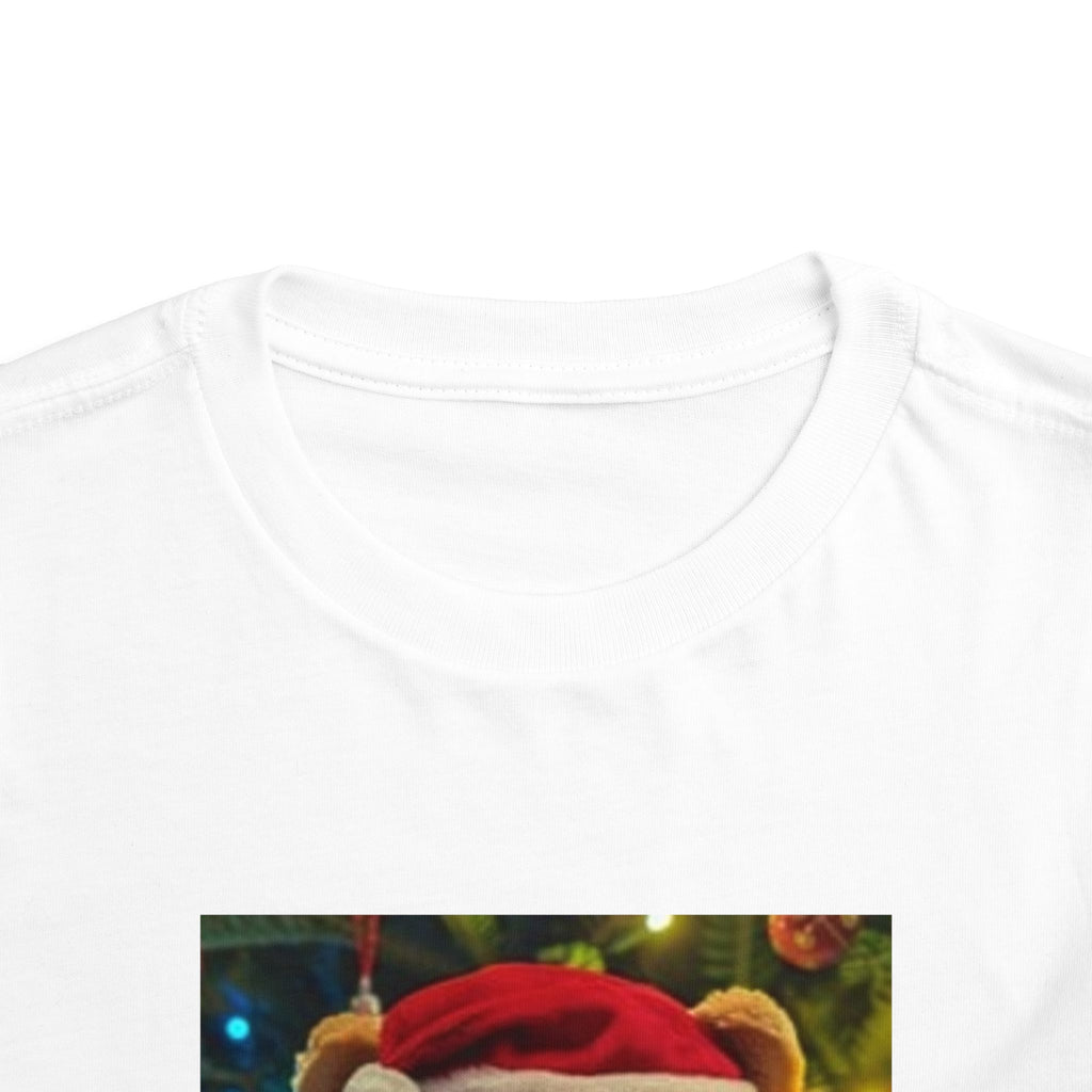 Toddler Tee — Christmas Teddy Bear with Santa Hat Holiday Shirt