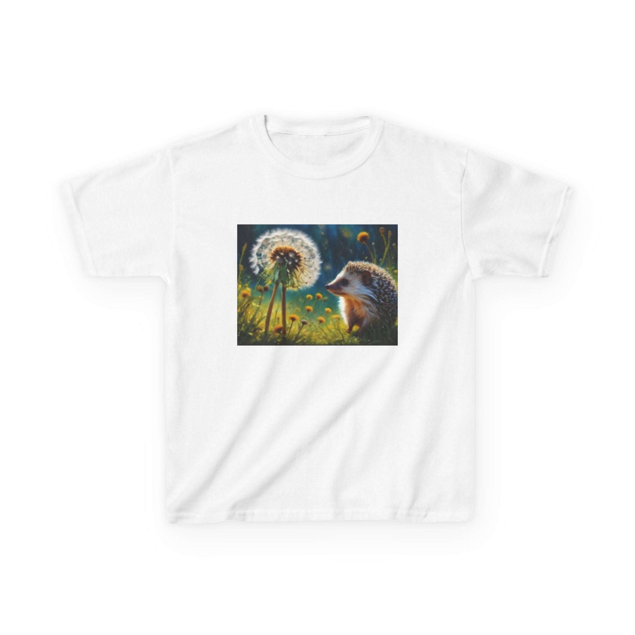Kids Hedgehog & Dandelion T-Shirt — Whimsical Nature Tee for Children