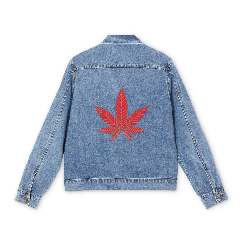 Denim Jacket with Red Cannabis Leaf Back Graphic