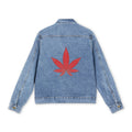 Denim Jacket with Red Cannabis Leaf Back Graphic
