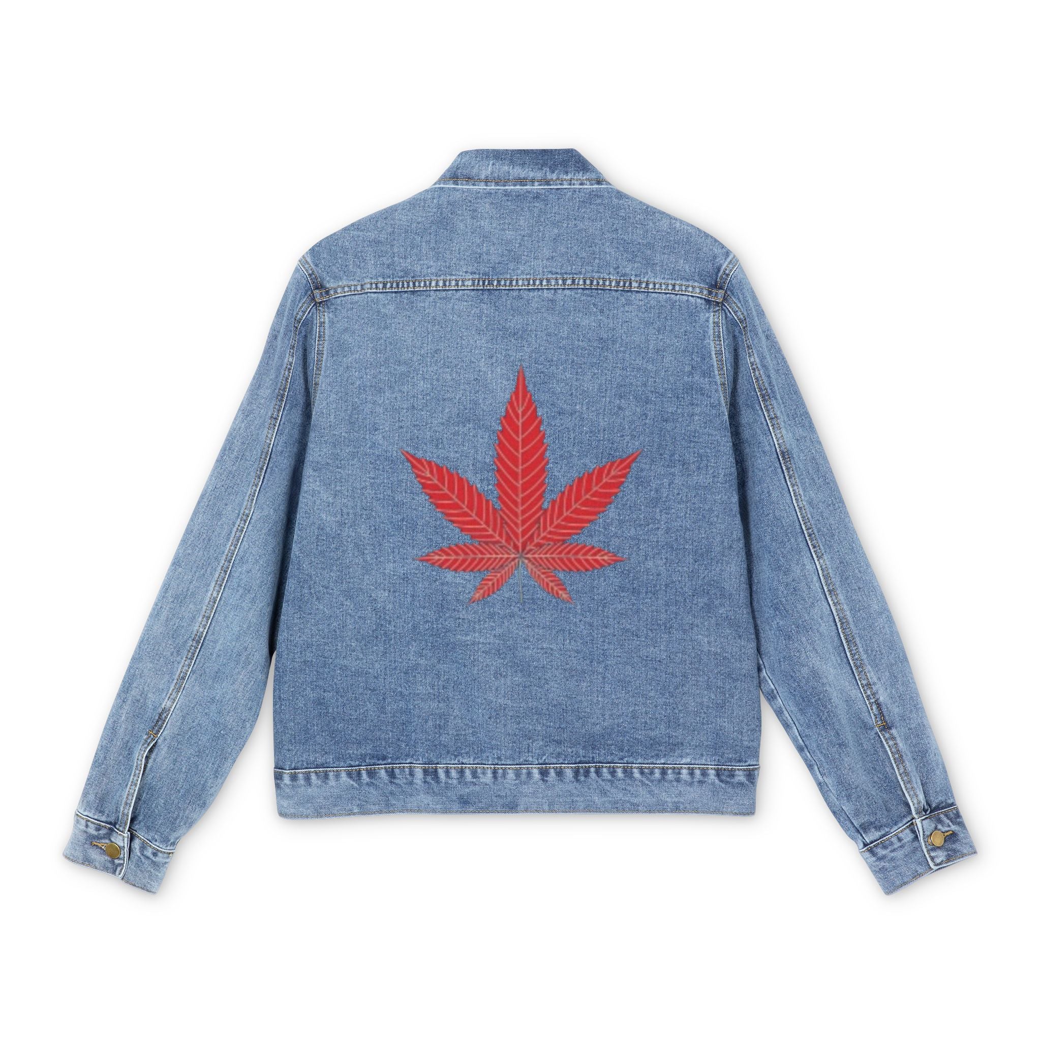 Denim Jacket with Red Cannabis Leaf Back Graphic